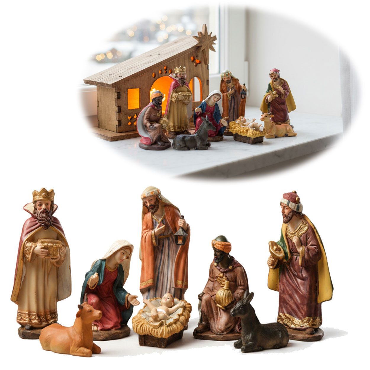 LS-LebenStil Krippenfigur 8-teiliges Set Krippenensemble bis 11cm Klassische Weihnachtsfiguren (für Weihnachtskrippen inkl. Tiere für Krippenstall Advent Dekoration, 8 St., Weihnachten Krippe Maria Josef Jesus inkl. Tiere 8-teilig), Deko traditionell Handbemalt Krippentiere Weihnachtsfiguren