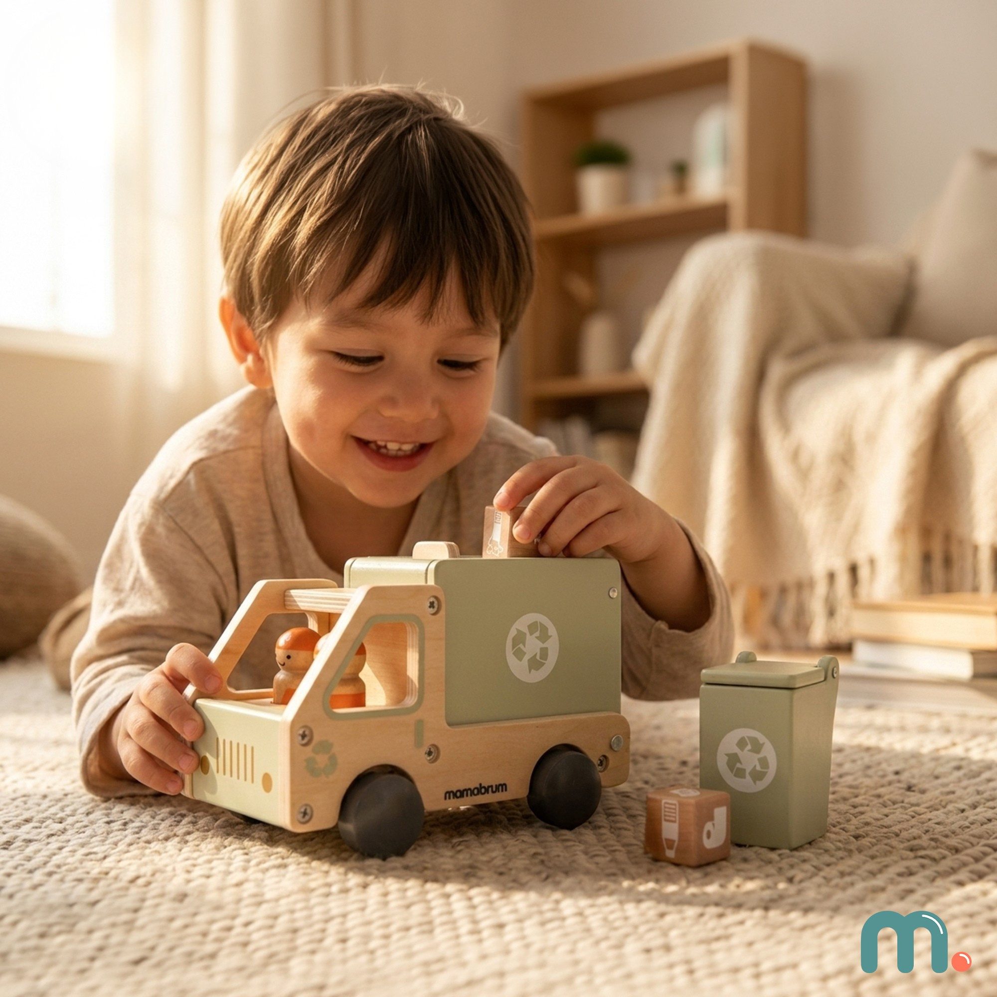 Mamabrum Spielzeug-Auto Mamabrum Müllauto Holz Recycling LKW mit Zubehör Kinder
