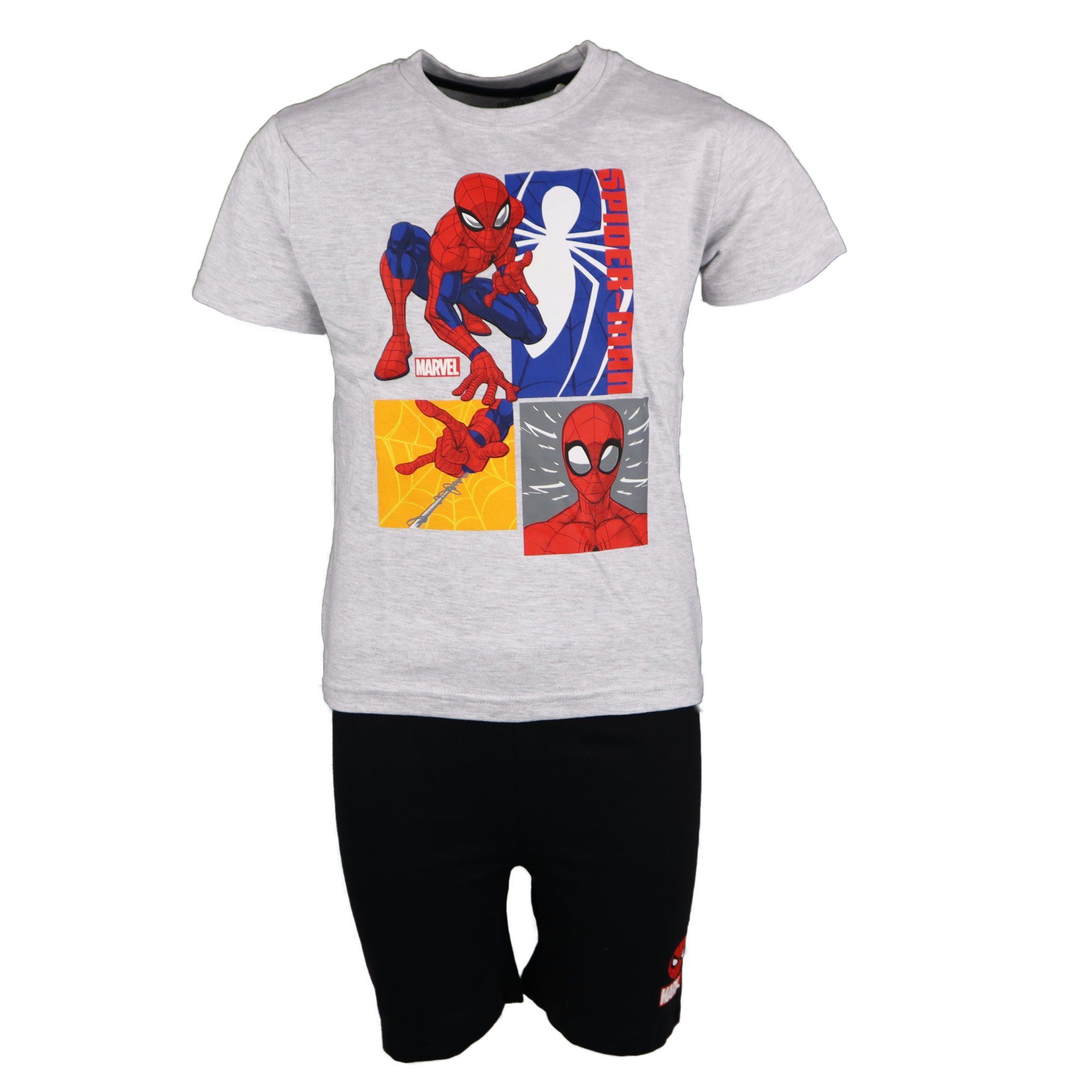 MARVEL Schlafanzug Spiderman Jungen Kinder Pyjama kurz Gr. 104 bis 134, Baumwolle Grau