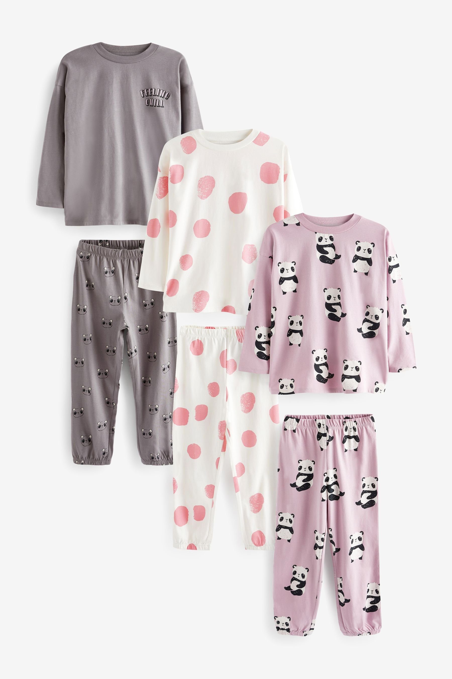 (6 Jogginghose, tlg) Next Schlafanzug Pyjama 3er-Pack Panda/Cat/Spot mit
