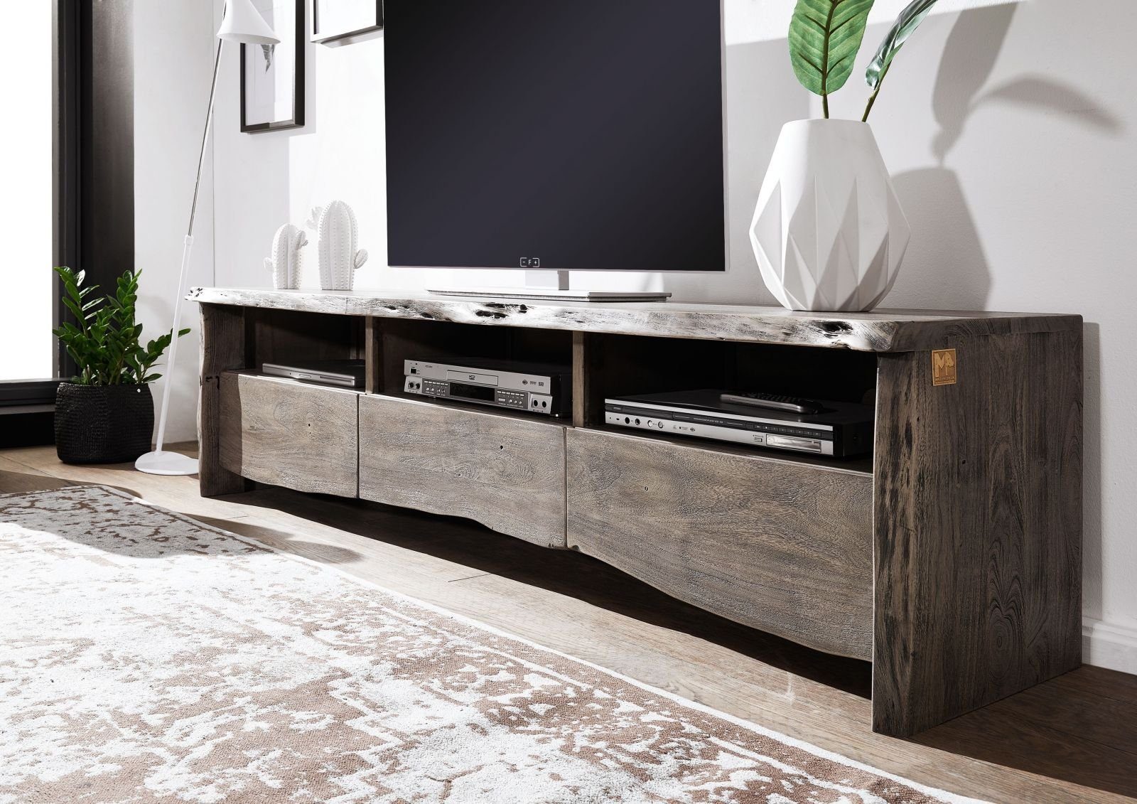 Massivmoebel24 TV-Board (TV-Board Akazie 191x45x50 grau günstig online kaufen