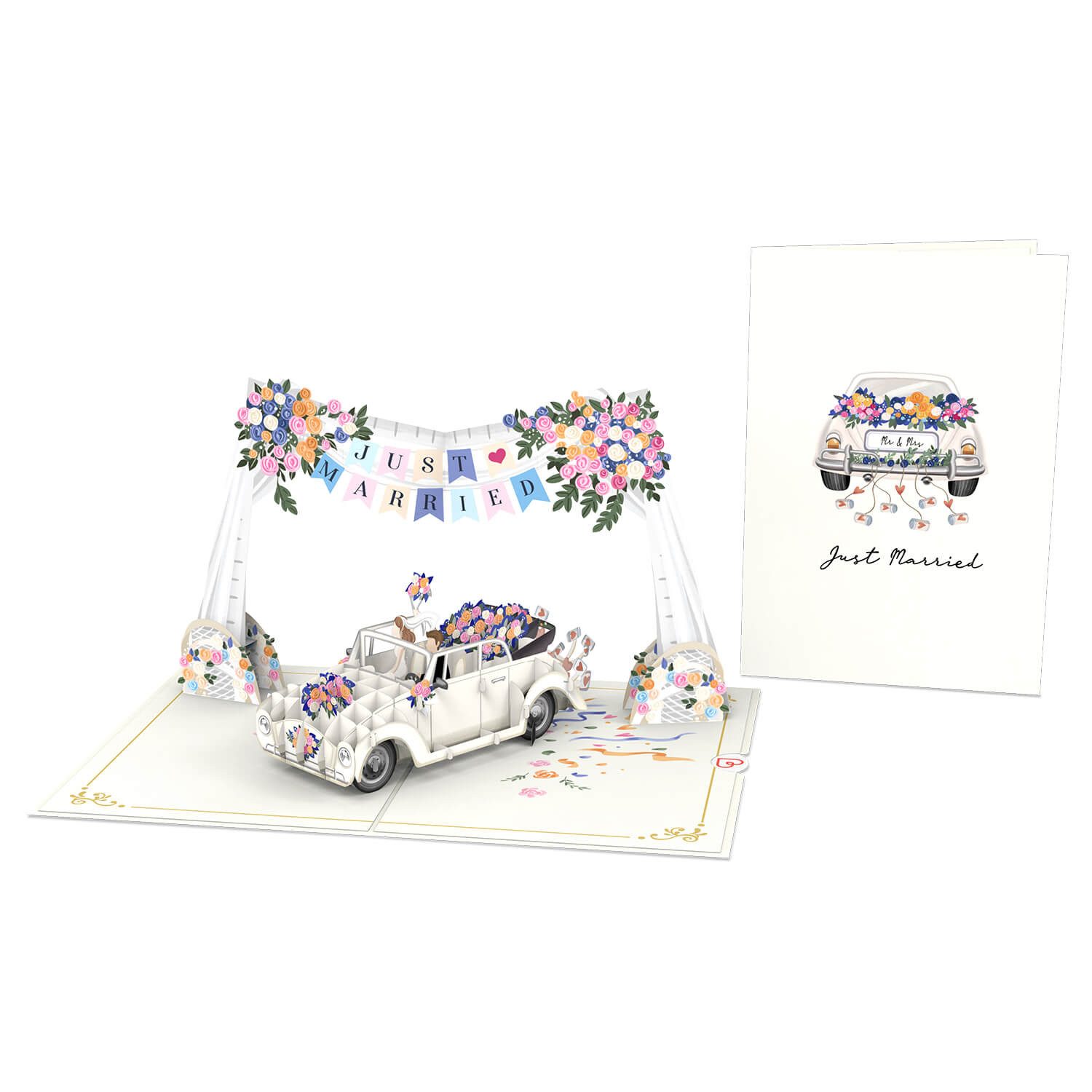 papercrush Hochzeitskarte Hochzeitsauto "Just Married" Pop-Up Karte, Glückwunschkarte Hochzeit, Handgemacht