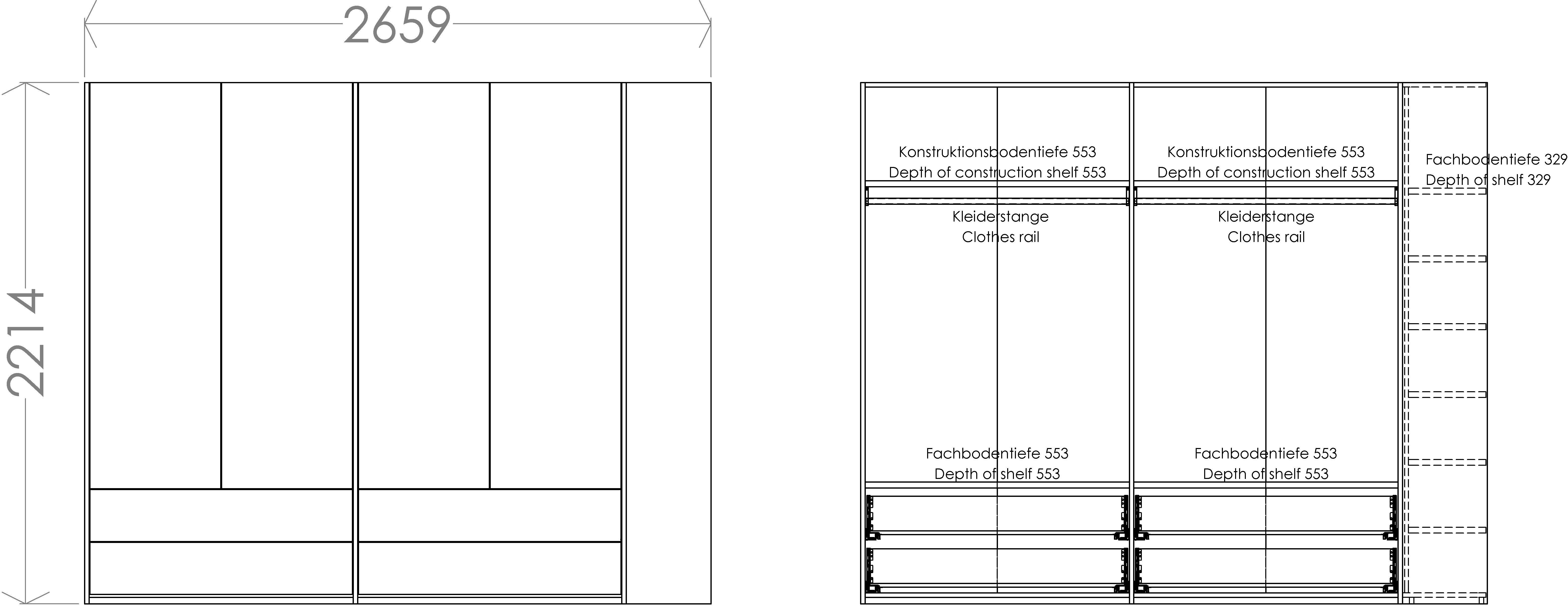 Variante Modular links weiß/birke oder Müller LIVING 4 SMALL Anbauregal Schubladen, rechts montierbar weiß/birke | 4 Kleiderschrank Plus wahlweise