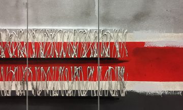 WandbilderXXL Gemälde Crossing Red Line 190 x 80 cm, Abstraktes Gemälde, handgemaltes Unikat