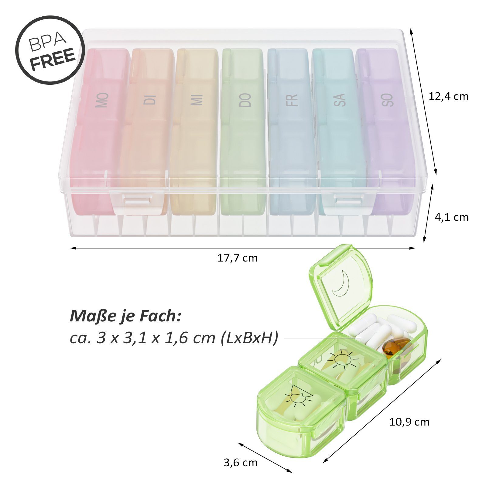 Wellgro Pillendose Große Tablettenbox für 7 Tage