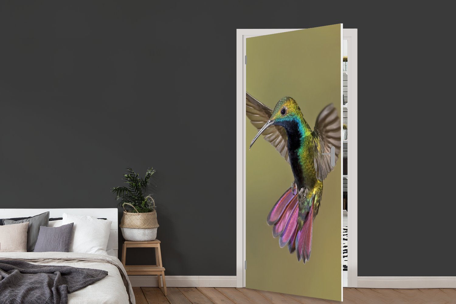 MuchoWow Türtapete Kolibri - Grün für cm St), - (1 Lila, Türaufkleber, Tür, Matt, Fototapete 75x205 bedruckt
