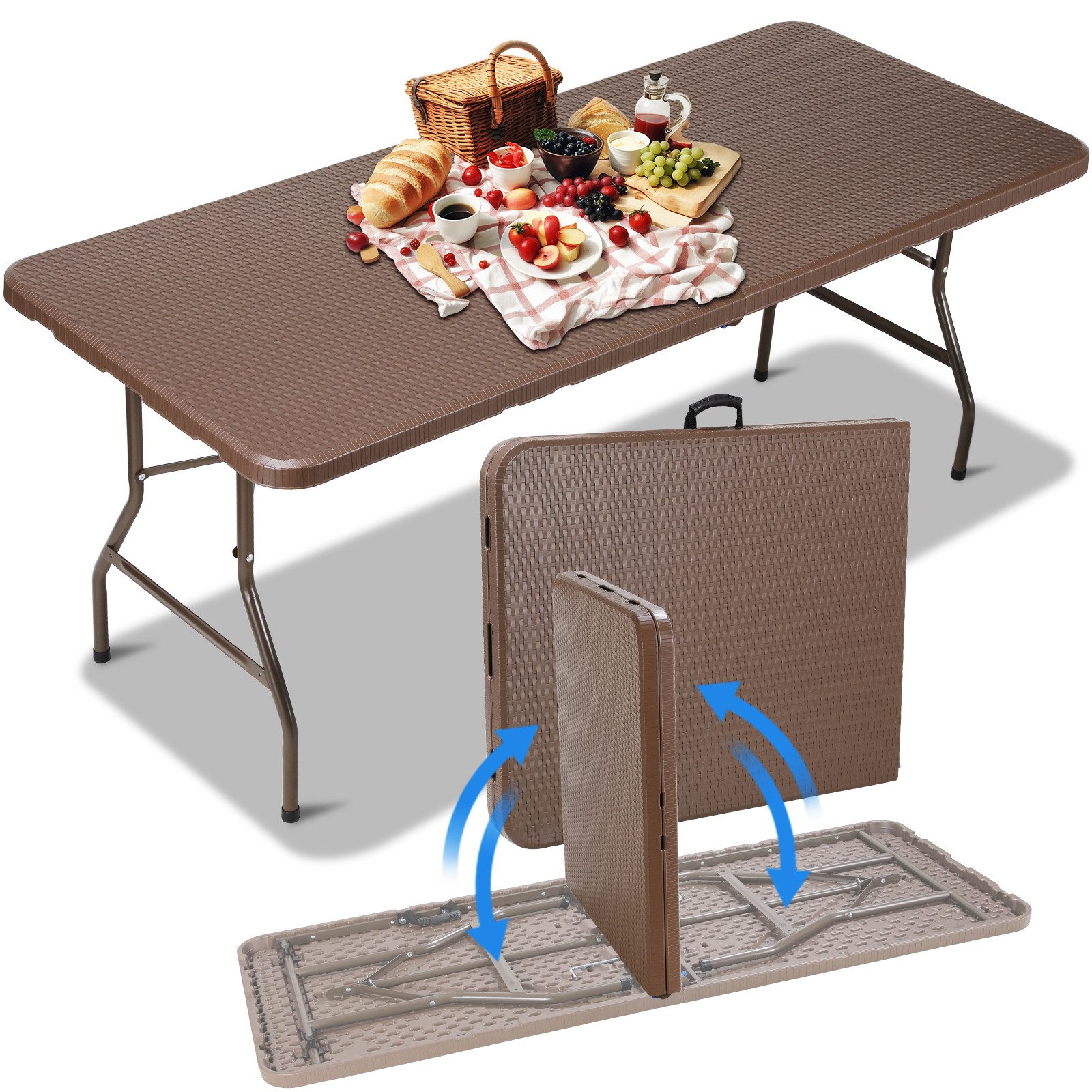 TLGREEN Campingtisch, Buffettisch Klappbar, 180,5x75,5x73 cm Gartentisch Klapptisch Braun