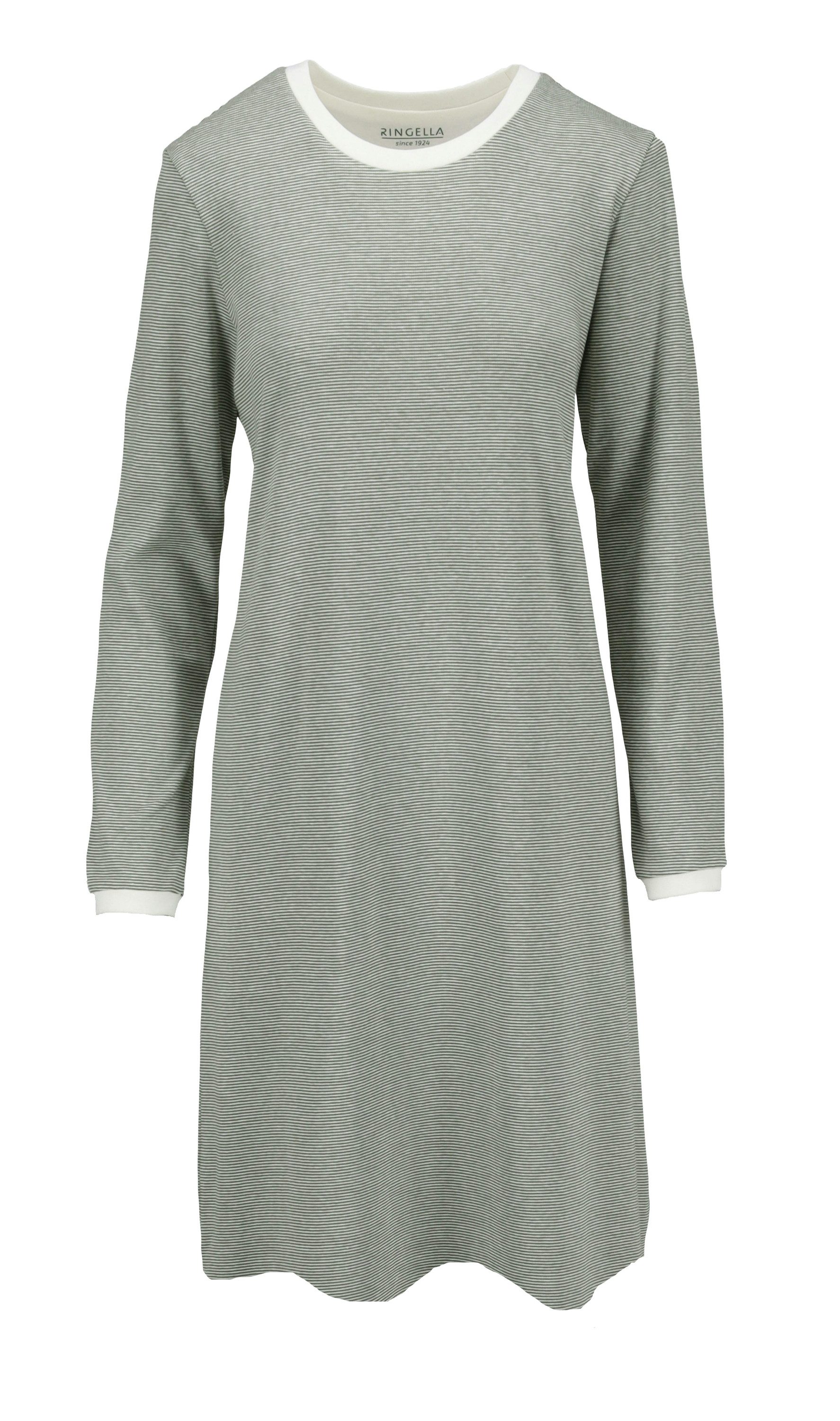 Ringella Nachthemd Ringella Damen Nachthemd Langarm Interlock Streifen Oliv (1-tlg) warmes Damen Nachthemd mit Ringelmuster