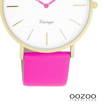 OOZOO Quarzuhr Oozoo Damen Armbanduhr Vintage Series, Damenuhr rund, groß (ca. 40mm), Lederarmband pink, Fashion