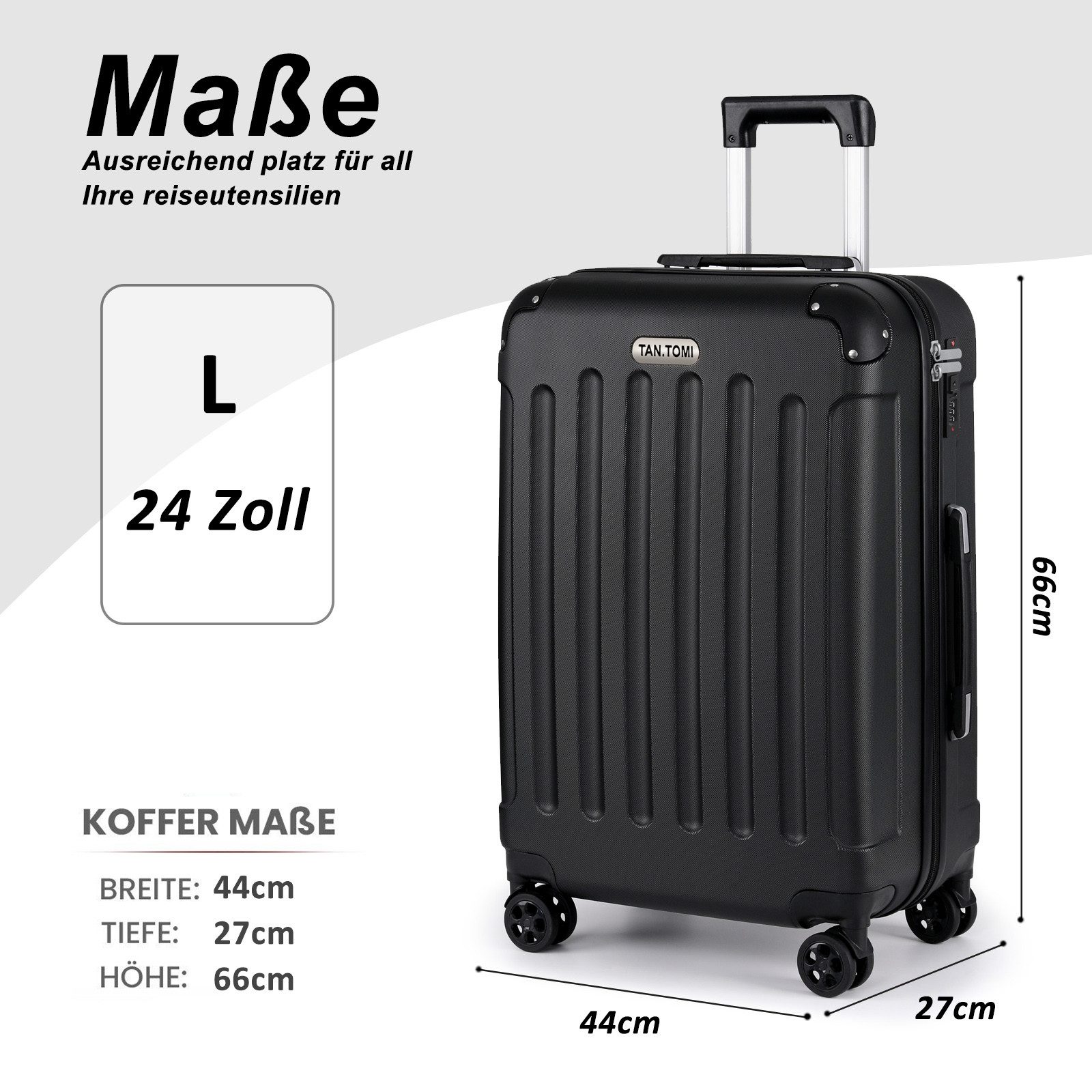 TAN.TOMI Handgepäckkoffer Koffer Trolley Rollkoffer Reisekoffer Handgepäck 4 Rollen (M-L-XL), 4 Rollen, Trolley Handgepäck Große Kapazität mit 4 Rollen und Zahl – Bild 4 von 5