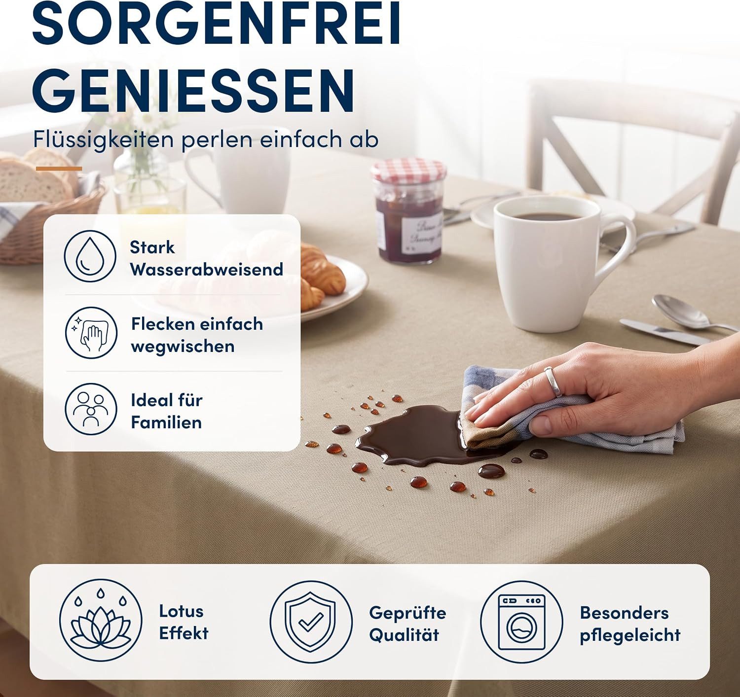 Stoffschmiede Tischdecke mit Leinen-Optik, Wasserabweisend