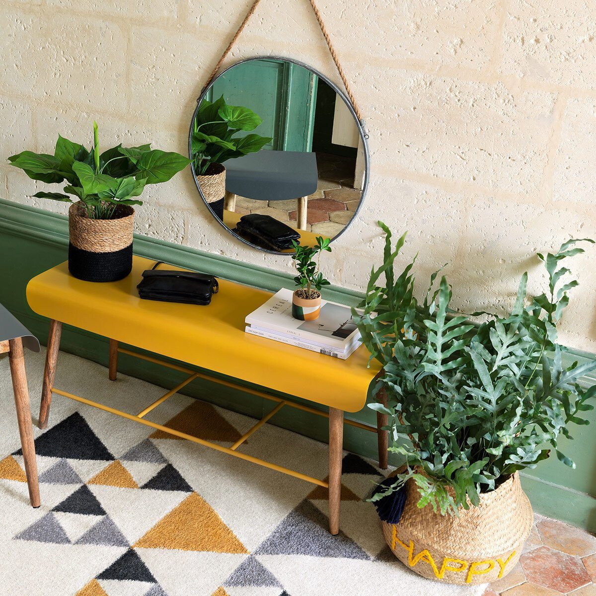 Home-trends24.de Dekospiegel Wandspiegel Dekospiegel Spiegel Rund Schwarz Jute Modern 38 D