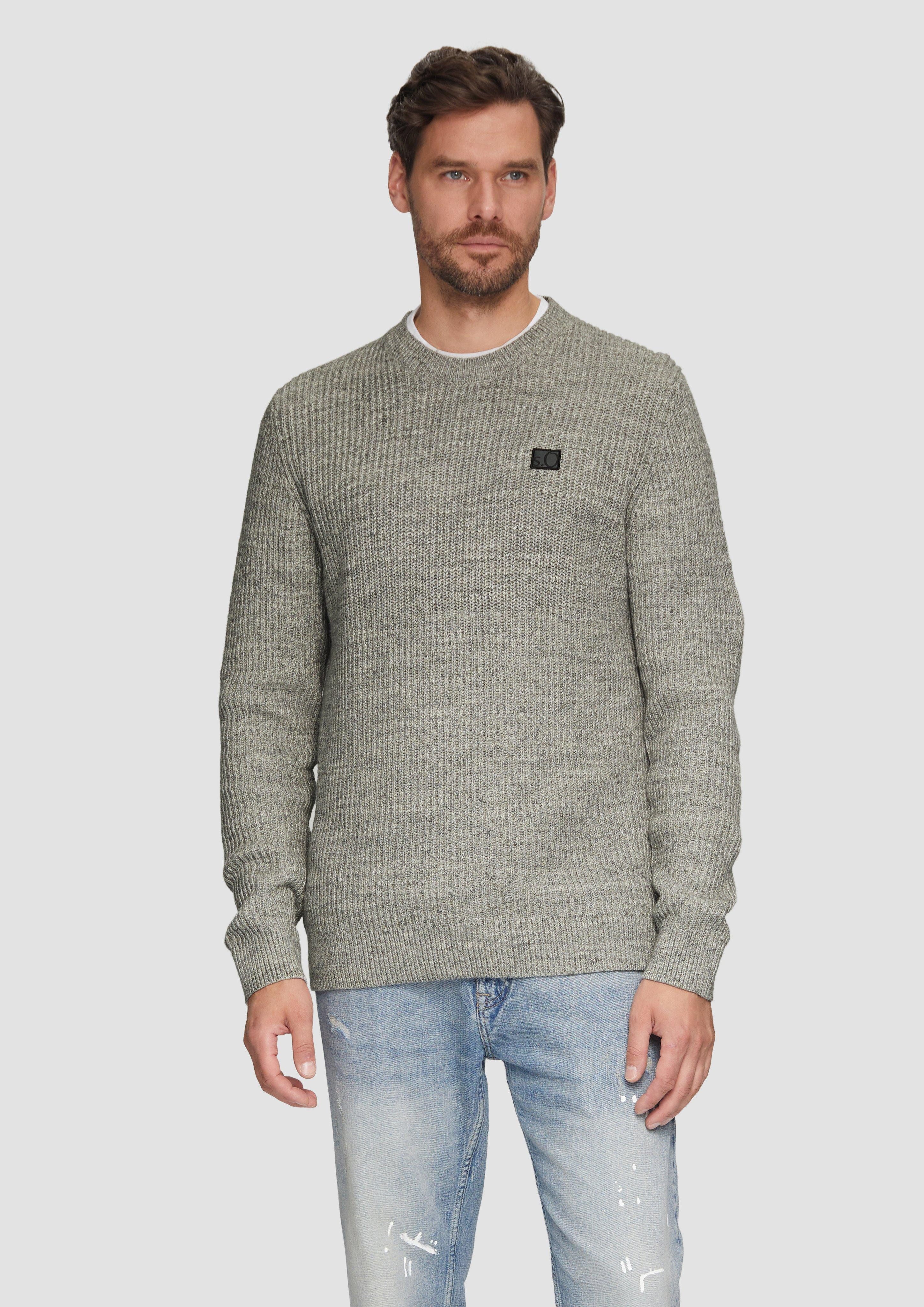 Strickpullover Melierter Pullover mit Patentmuster und Crew Neck