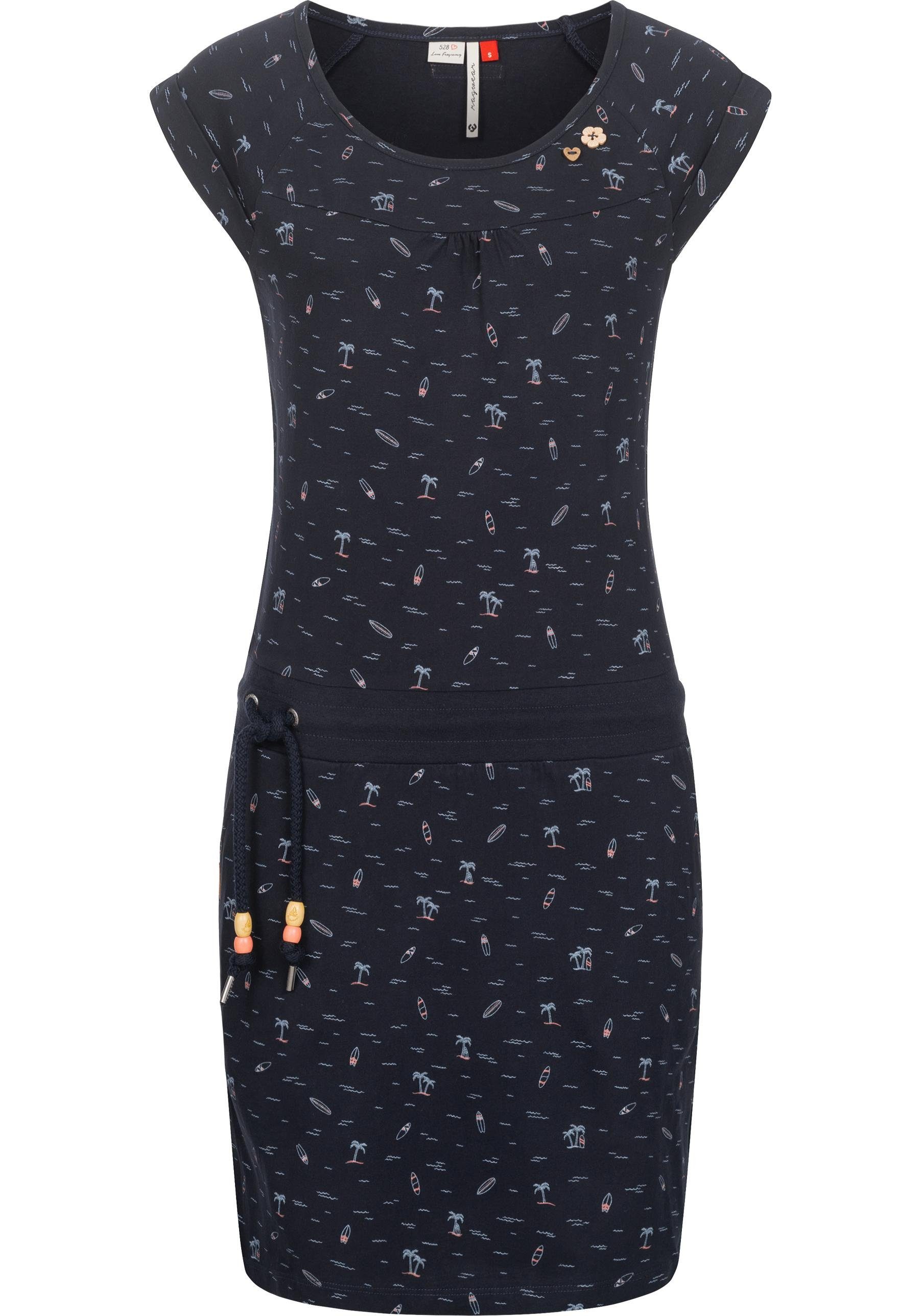 Ragwear Sommerkleid Penelope leichtes Baumwoll Kleid mit Print bleu