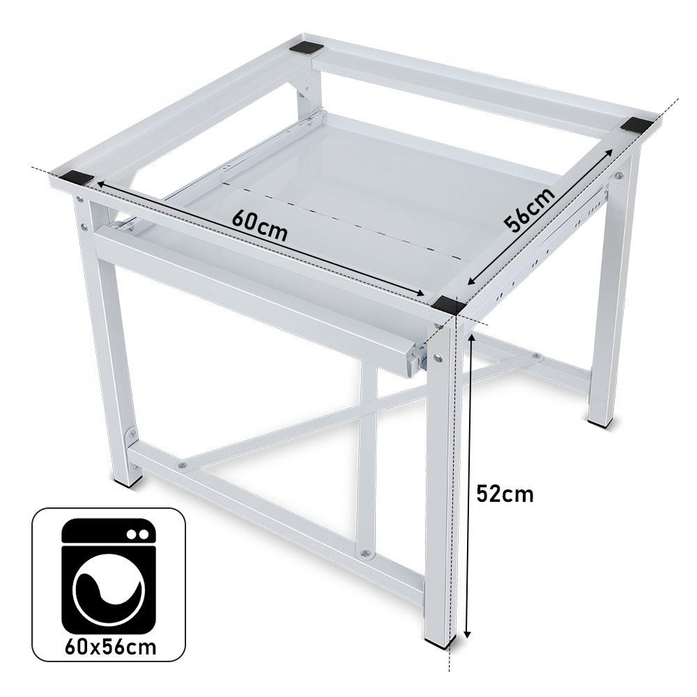XERSEK Waschmaschinenuntergestell 63cm Waschmaschinen Untergestell aus Hochwertigem Stahl Höhe 32-52cm, Zubehör für Kühlschrank Trockner Gefrierschrank Bis 150kg, 52cm Waschmaschinensockel Rutschfesten Podest Erhöhung Unterbau