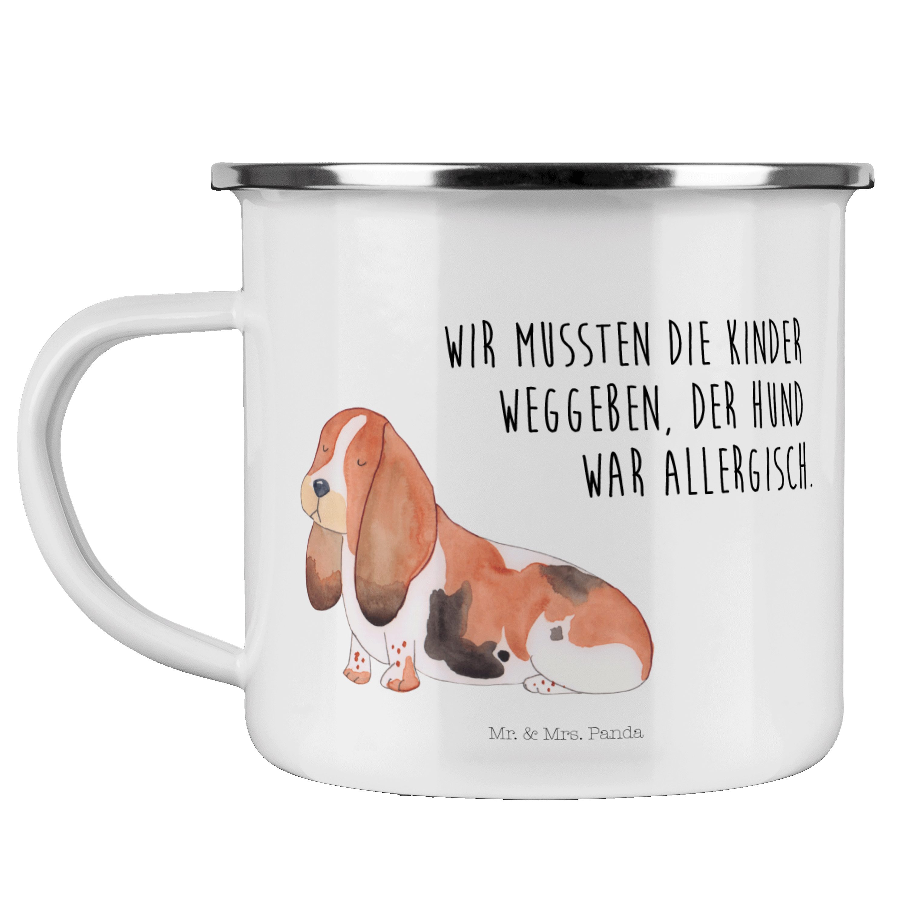 Mr. & Mrs. Panda Becher Hund Basset Hound - Weiß - Geschenk, Tierliebhaber, kinderlos, Hausti, Emaille