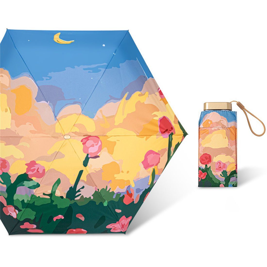 YOOdy~ Taschenregenschirm Taschenschirme sonnenschirm Sonnenschutz schützt vor Sonne und Regen Rose unter dem Mond | Taschenschirme
