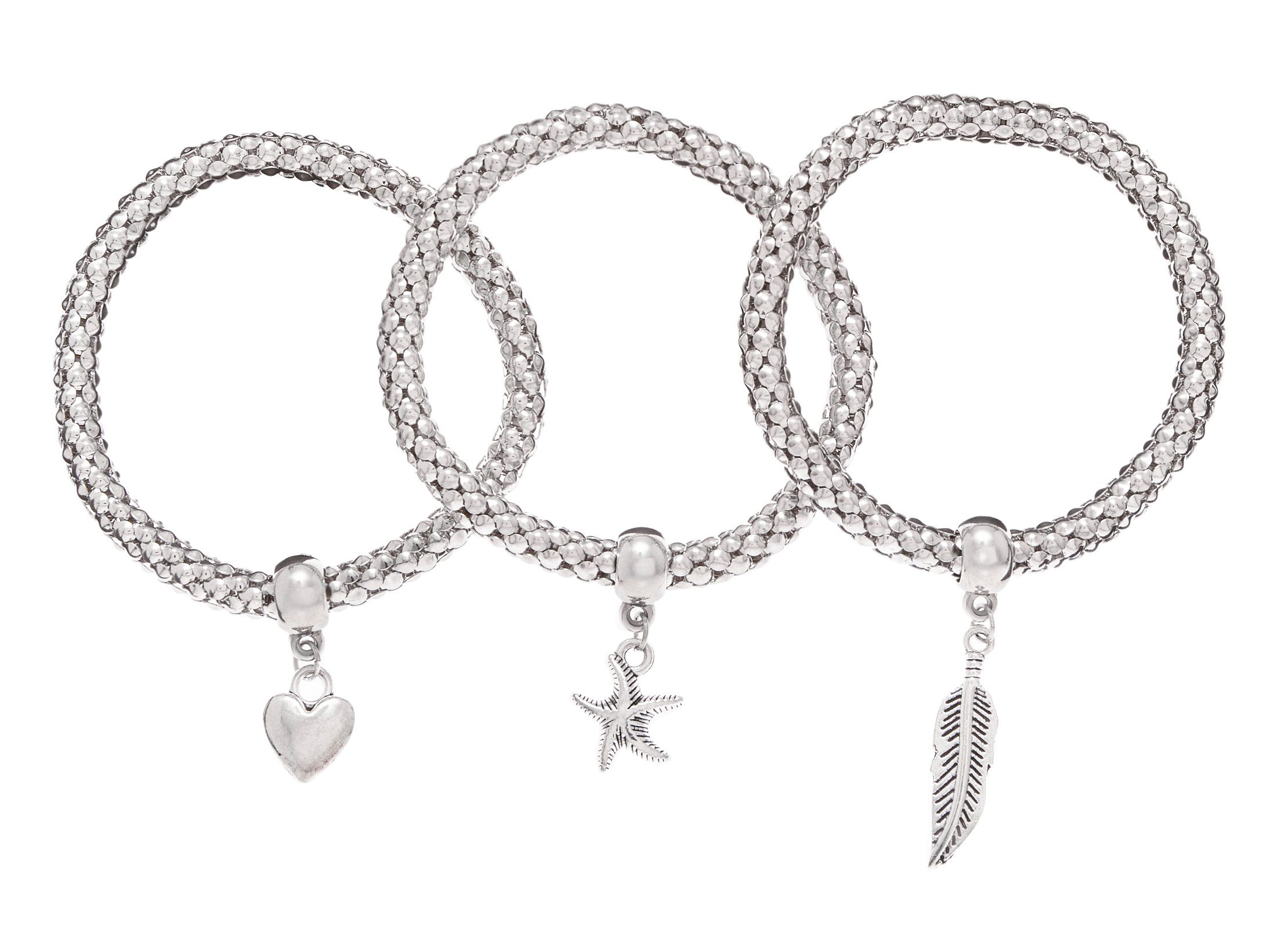 LASCANA Armband Set, elastisch, Armbänder mit Anhänger, Herz, Stern, Feder, Armketten Set