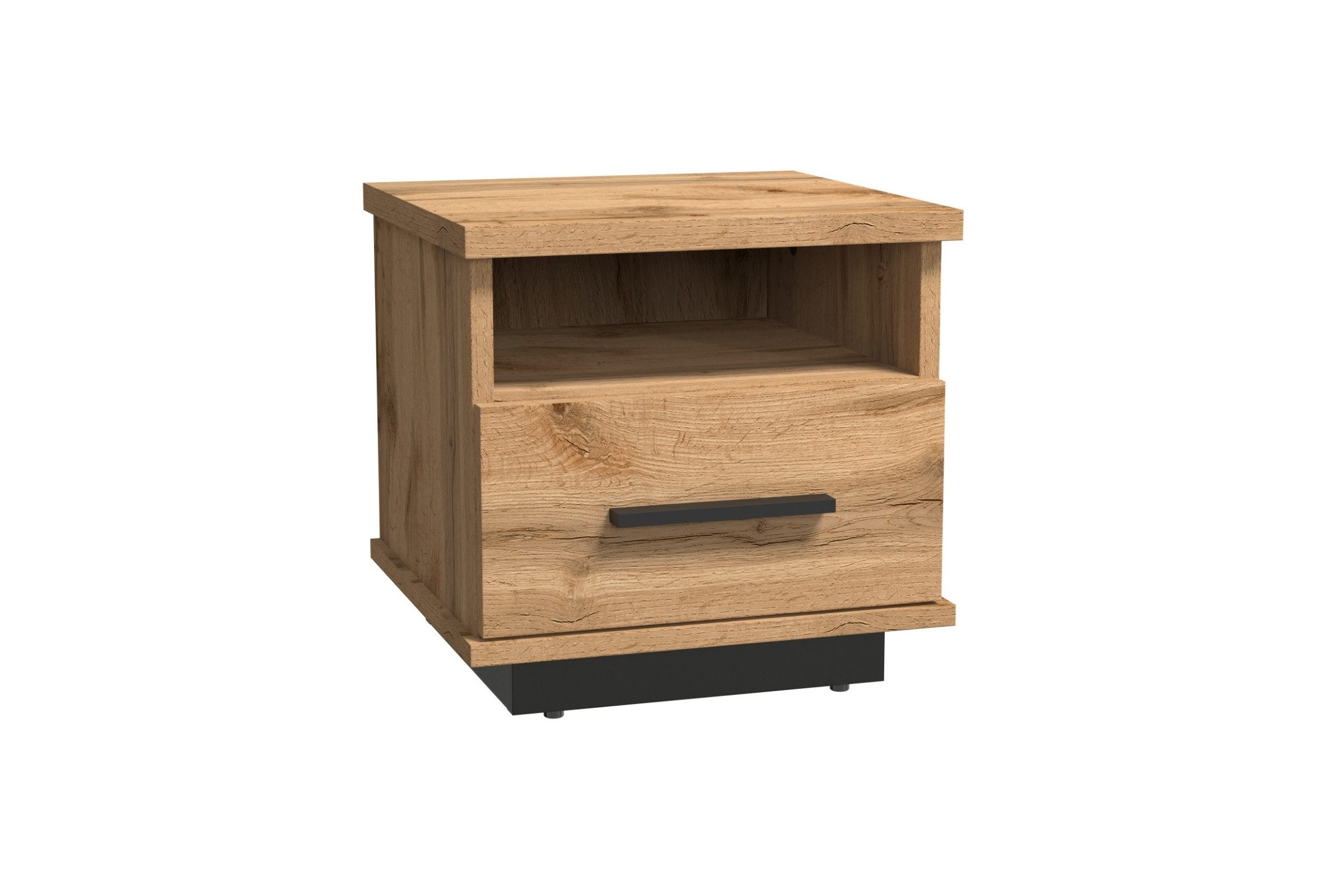 Deine Möbel 24 Nachttisch LAMI 17 Nachtkommode Nachtkonsole, ideal für Schlafzimmer (Set, 1-St., 37x36,6x35 cm), mit Schublade & offenem Fach, Wotan Eiche/Schwarz Matt