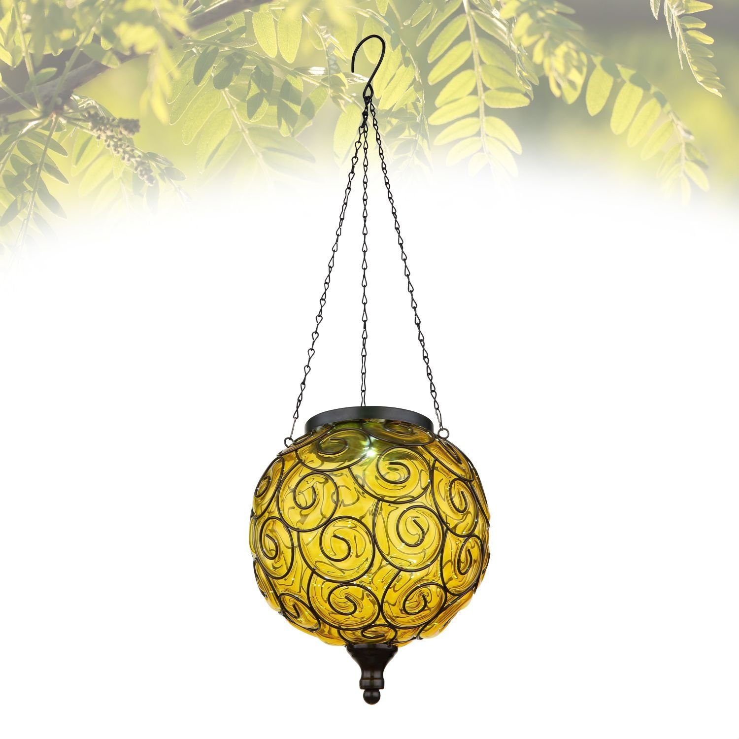 bmf-versand LED Solarleuchte Solarlampe Garten Kugel 20cm Solarleuchte hängend Außen Laterne Solar, Gartenbeleuchtung, LED fest integriert, Tageslichtweiß, Tropfenform mit Ornamenten