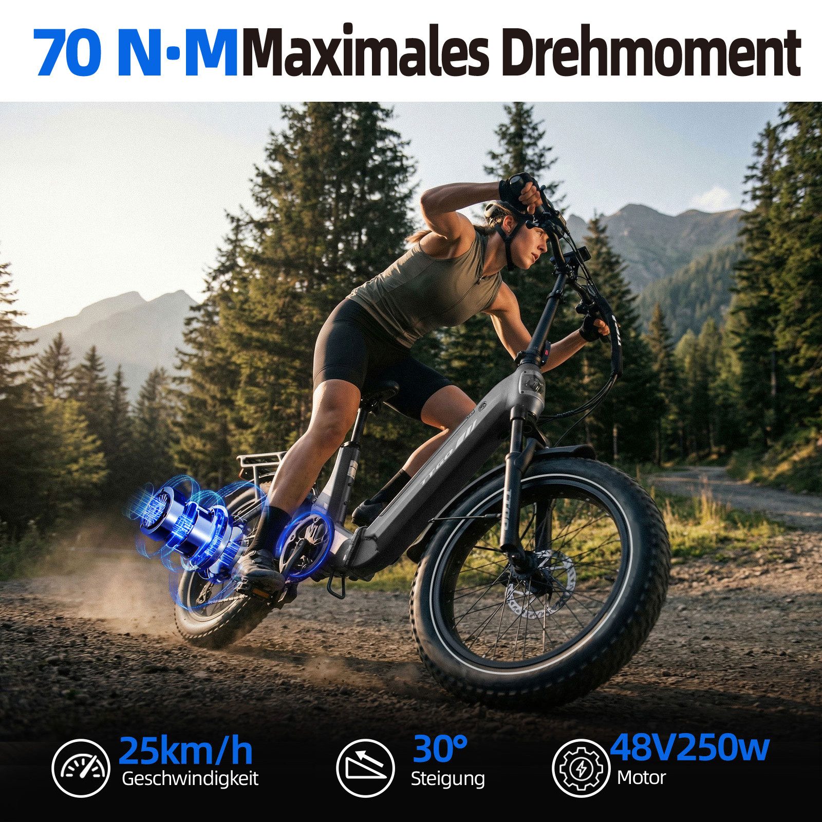 TTGO E-Bike Klapprad 20 Zoll, Fully, Vollfederung, 70Nm Hinterradmotor, 120km, max.150kg, 7 Gang SHIMANO, Kettenschaltung, Heckmotor, 720 Wh, (Softtail, hydr. S – Bild 5 von 5
