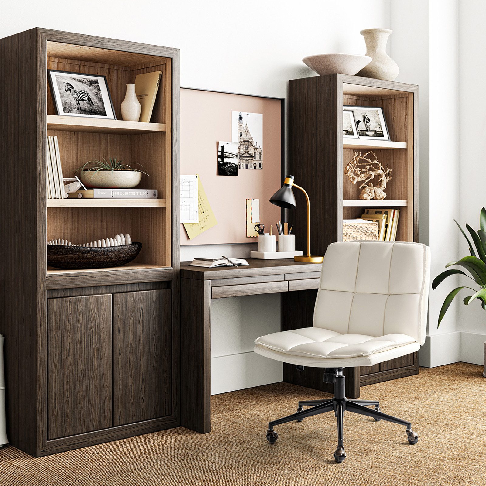 HULALA HOME Bürostuhl Schneidersitz Stuhl mit veganem Leder und verstellbarer Höhe, ohne Armlehnen, mit 360-Grad Drehfunktion & zeitgemäßen Design