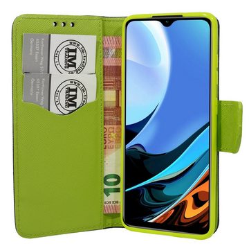 cofi1453 Handyhülle Buch Tasche für Xiaomi Redmi 9T Blau-Grün, Kunstleder Schutzhülle Handy Wallet Case Cover mit Kartenfächern, Standfunktion Schwarz