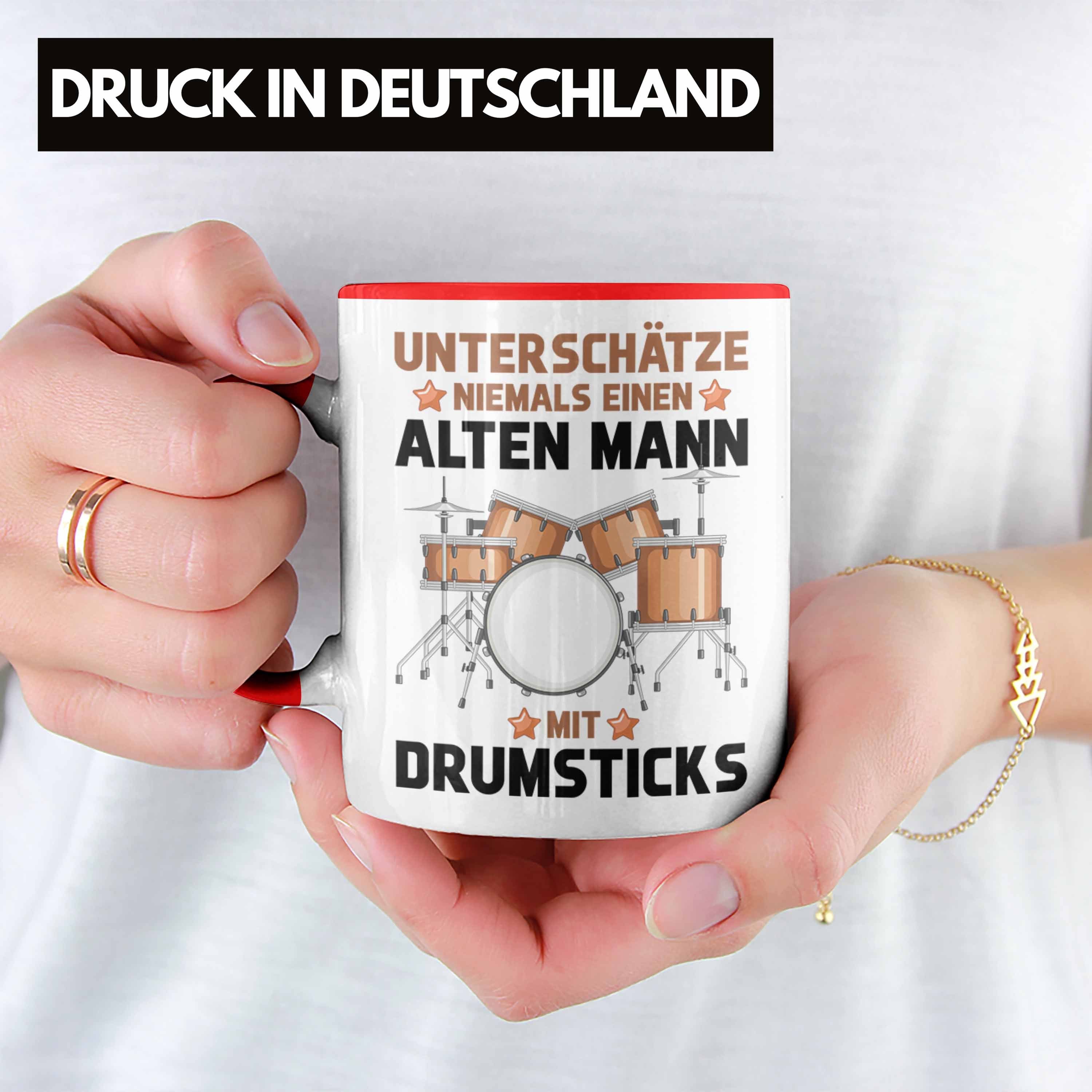 Weihnachten Einen Kinder Niemals Geschenkidee Geschenk Männer Trendation Tasse - Schlagzeug-Spieler Tasse Geburtstag Mann Unterschätze Alten Trendation Rot