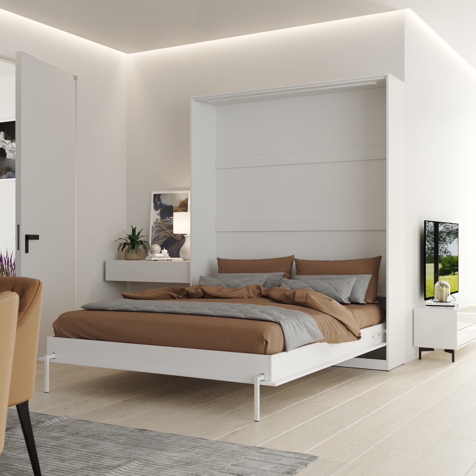 SMARTBett Schrankbett Wandklappbett 100/ 140/ 160x200 cm Weiß mit Gasdruckf günstig online kaufen