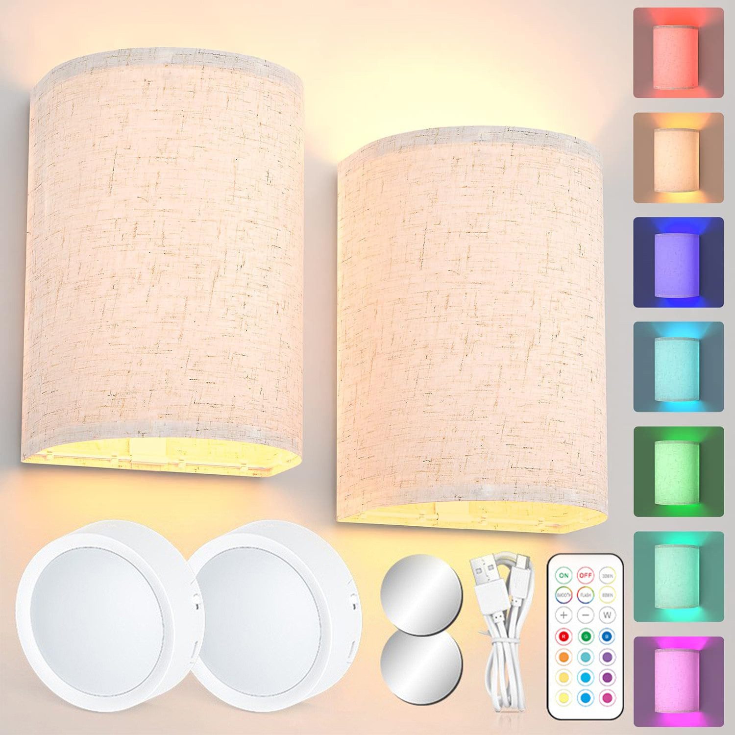 SERBASIC Wandleuchte Wiederaufladbare Wandleuchte mit Stoffschirm, 16 Farbt günstig online kaufen