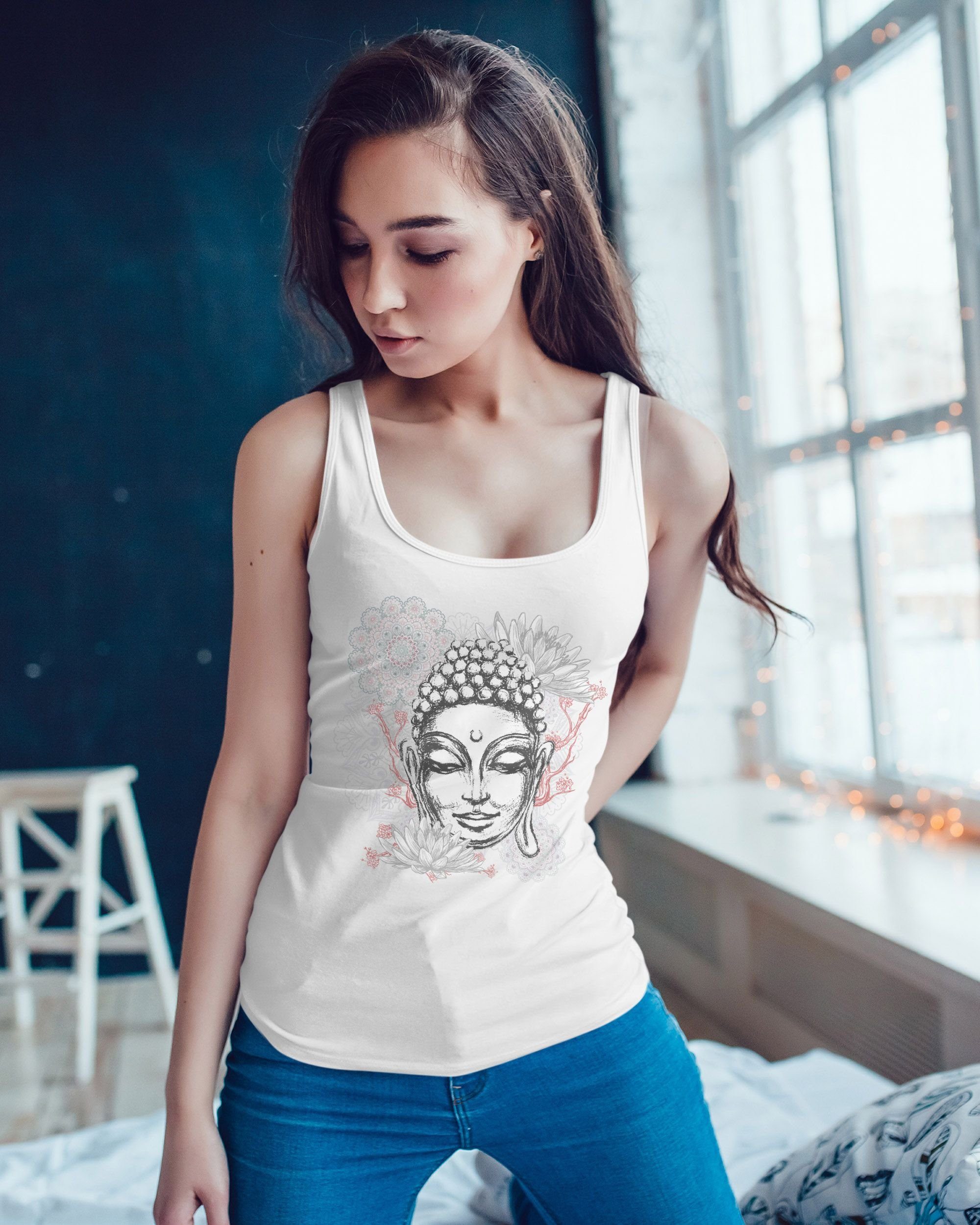 Neverless Tanktop Damen Tank-Top Buddha Buddha-Kopf günstig online kaufen