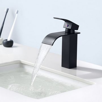AuraLum pro Waschtischarmatur Schwarz Wasserfall Wasserhahn Bad Waschbecken Armatur Badarmatur Mischbatterie, Gesamthöhe: 183 mm