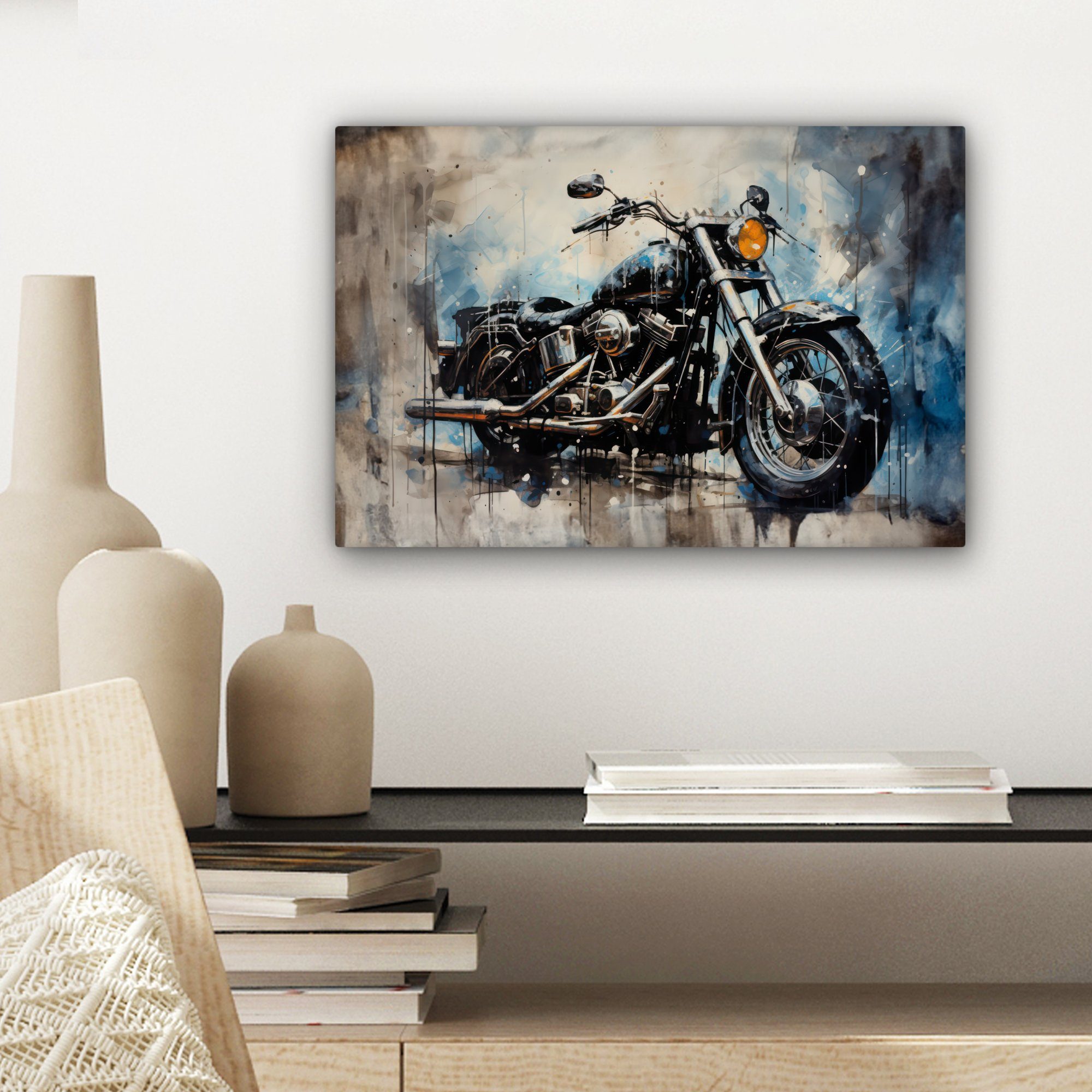 OneMillionCanvasses® Leinwandbild Motorrad Pastell - St), Fahrrad - Wanddeko, Weiß, - Aufhängefertig, - (1 30x20 Leinwandbilder, cm Wandbild Blau