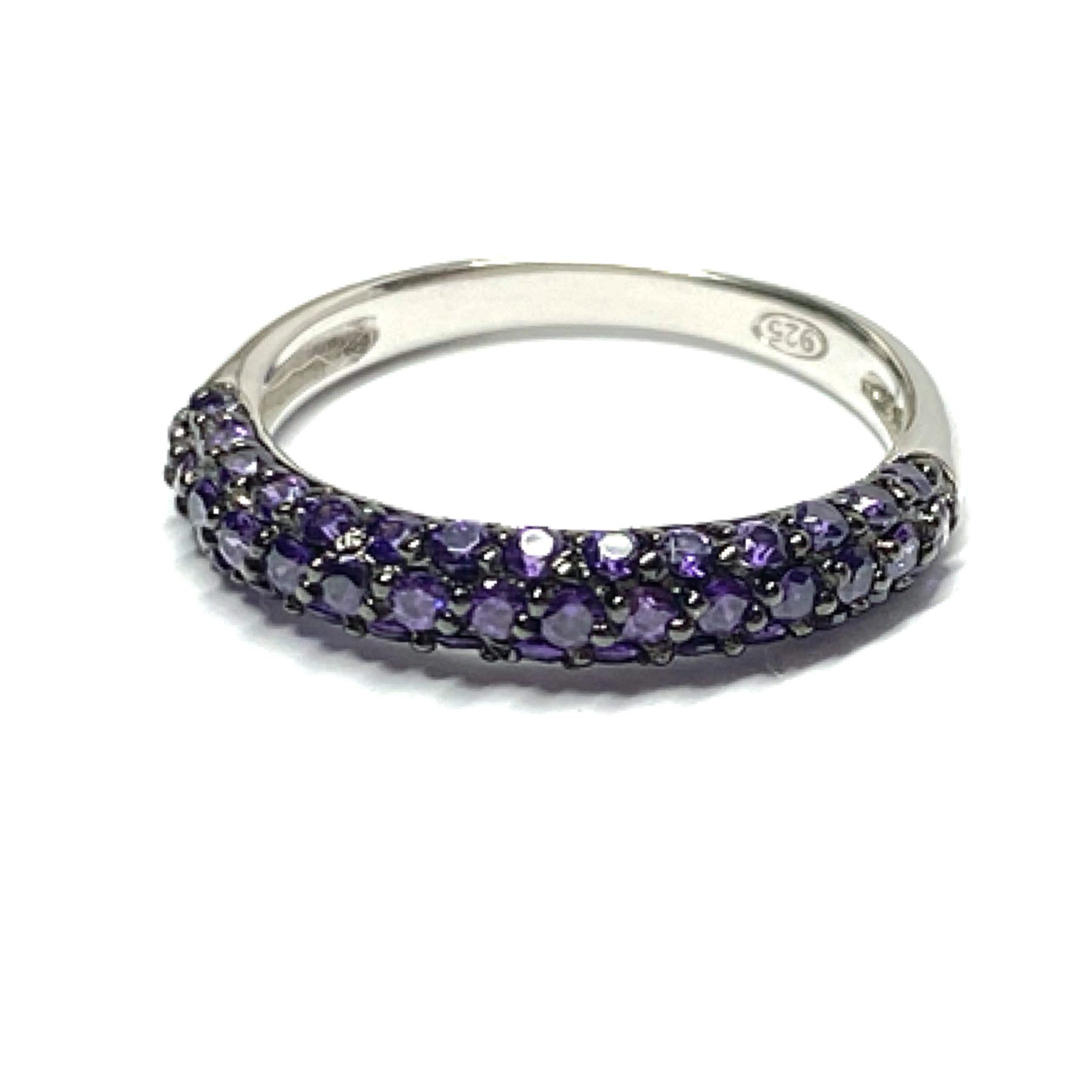 Edelschmiede925 Silberring Bandring 925/- Silber rhodiniert Zirkonia lila Silberring Ring #52