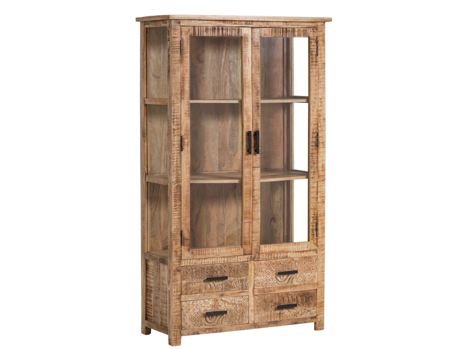massivum Vitrine Mumbai, großer Glaschrank aus Massivholz Für Esszimmer (1-St)