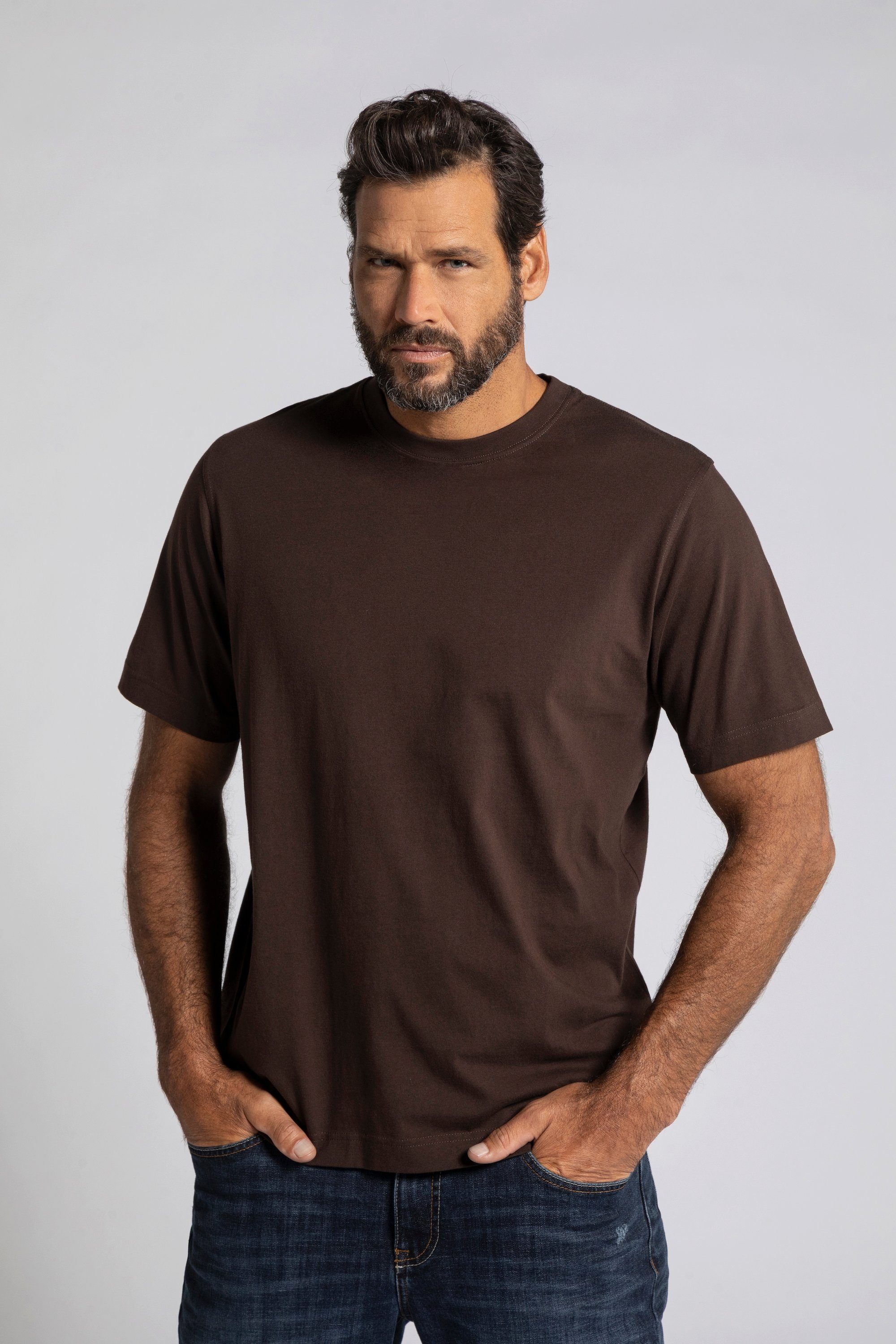 JP1880 T-Shirt T-Shirt Basic Rundhals gekämmte Baumwolle bis 8XL mahagonibraun