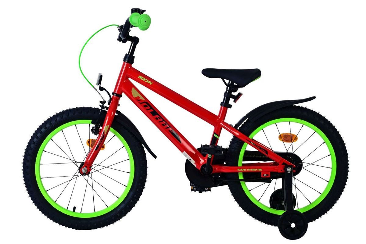 Volare Kinderfahrrad 18 Zoll Kinder Fahrrad Kinderfahrrad MTB Rad Bike Rocky Rot 51851, 1 Gang, Rücktritt, Seitenständer, Schutzbleche, Kettenschutz, Stützräder