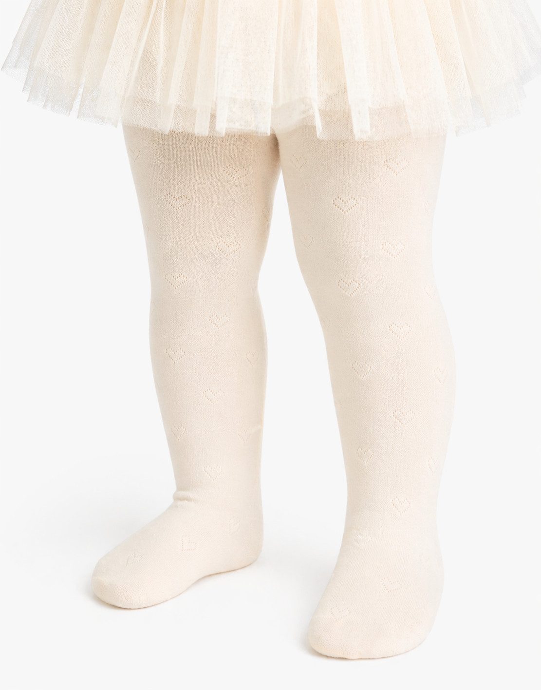 La Bortini Strumpfhose Baby und Kinder Strumpfhose in Creme mit Herzchen Muster weich, elastisch, gemustert 56 62 68 74 80 86 92 98