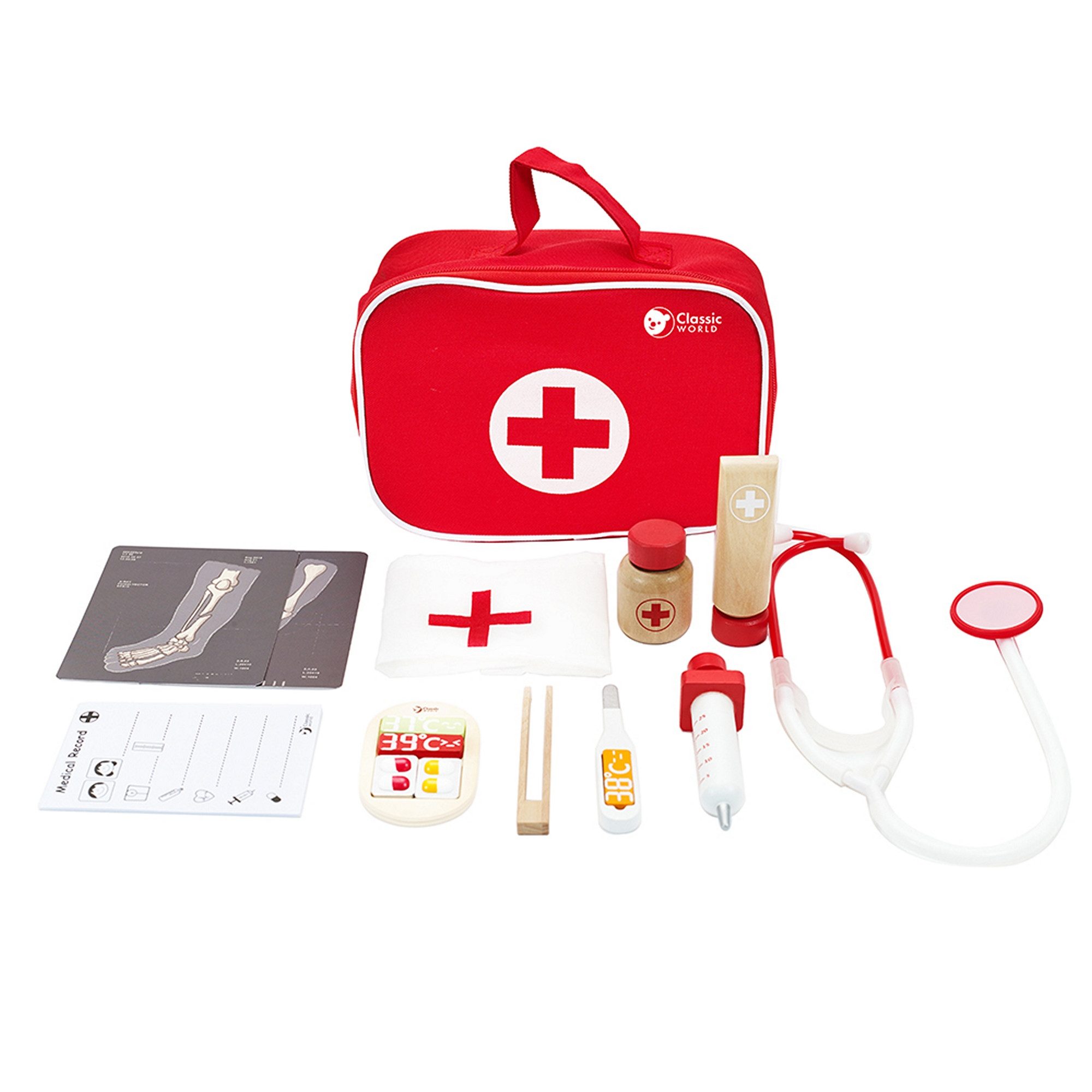 Spielzeug-Arztkoffer Classic World - Doktor-Set rot - 22,5x17x8cm - ab 3 Jahre