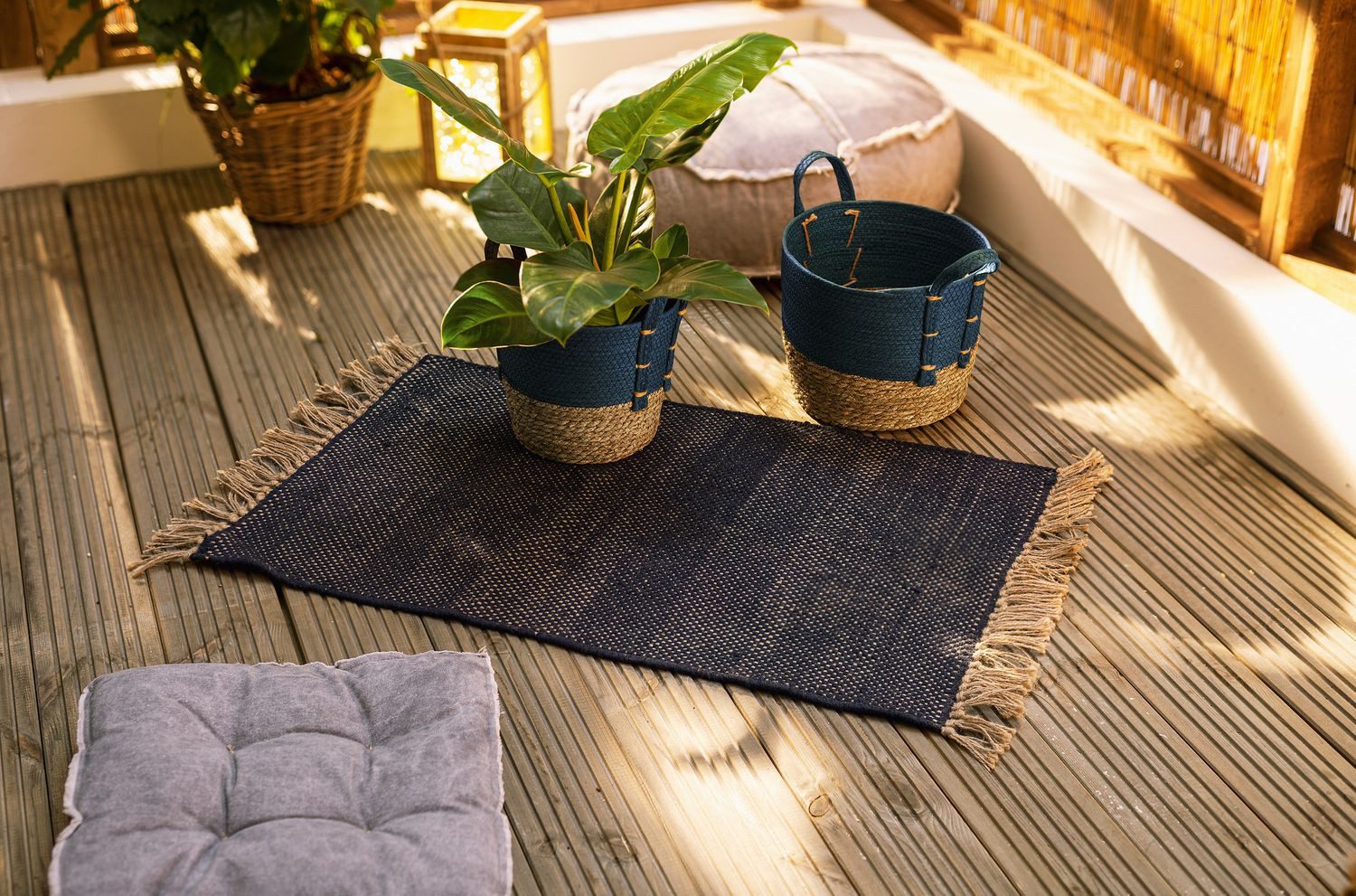 Frank Flechtwaren Dekokorb, Füllkorb Naturblau 2er Set