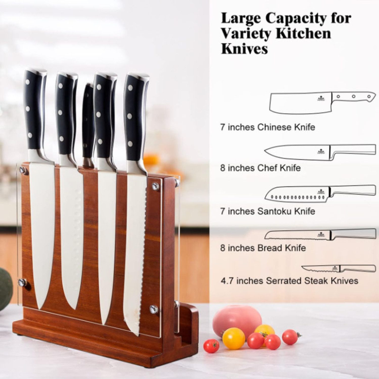 Quality Elegance Magnet-Messerblock Magnetischer Messerblock aus Akazienholz mit Acrylschutz Premium, Akazienholz, Magnetkraft, Acrylschutz, Platzsparend, Rutschfest