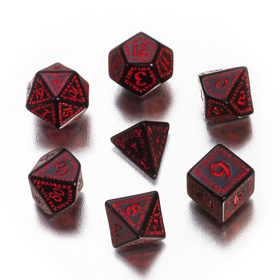 Q-Workshop Spiel, Runic Würfel - 7 Stück - schwarz und rot