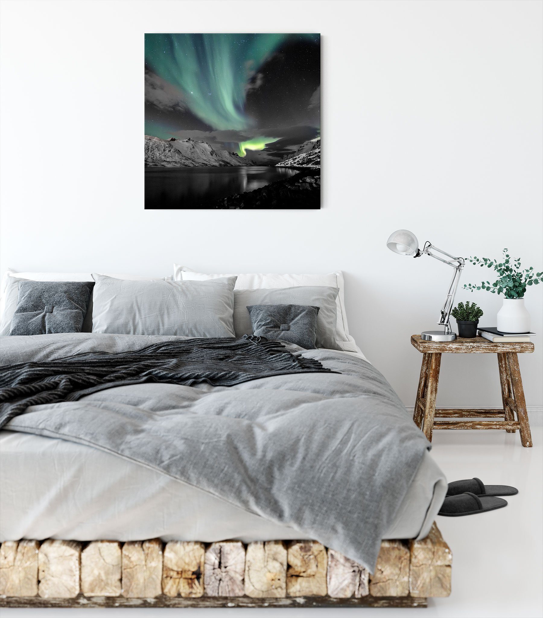 St), Bergen, Leinwandbild Bergen Leinwandbild Zackenaufhänger über über bespannt, fertig Pixxprint Polarlichter Polarlichter (1 inkl.