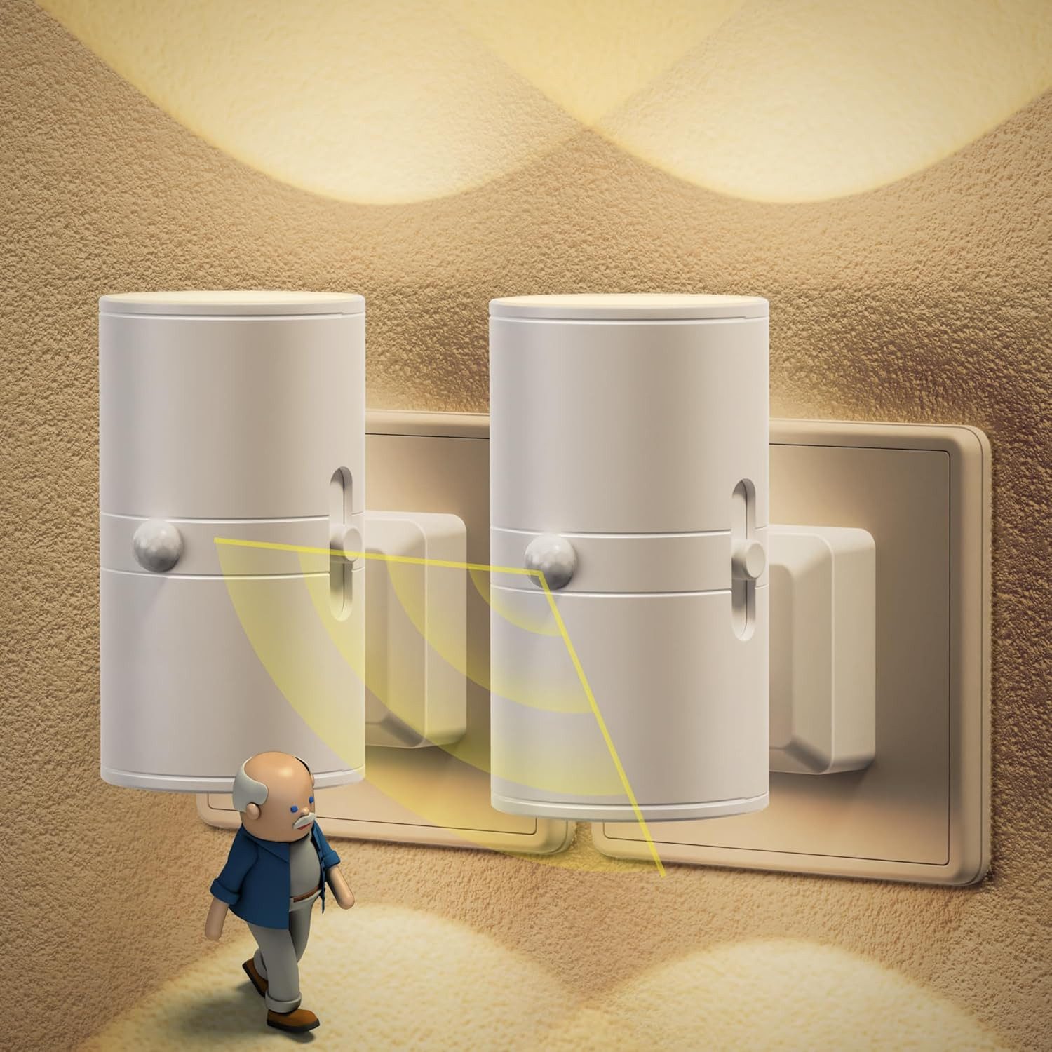 LOHAS-LED Nachtlicht LED Nachtlicht mit Bewegungsmelder, Steckdose Warmweiß 3000K, Bewegungsmelder, LED fest integriert, Warmweiß 3000K, Bewegungsmelder 120° Stufenlos dimmbar 0-100LM Augenschonendes