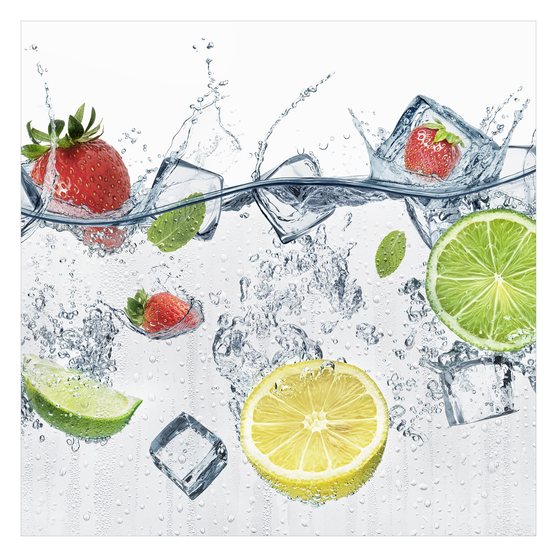 Bilderdepot24 Vliestapete Küche Limette Erdbeere Wasser Eiswürfel Modern Wanddeko Kunst, Glatt, Matt, (Vliestapete inkl. Kleister oder selbstklebend), Küche Ess – Bild 2 von 5