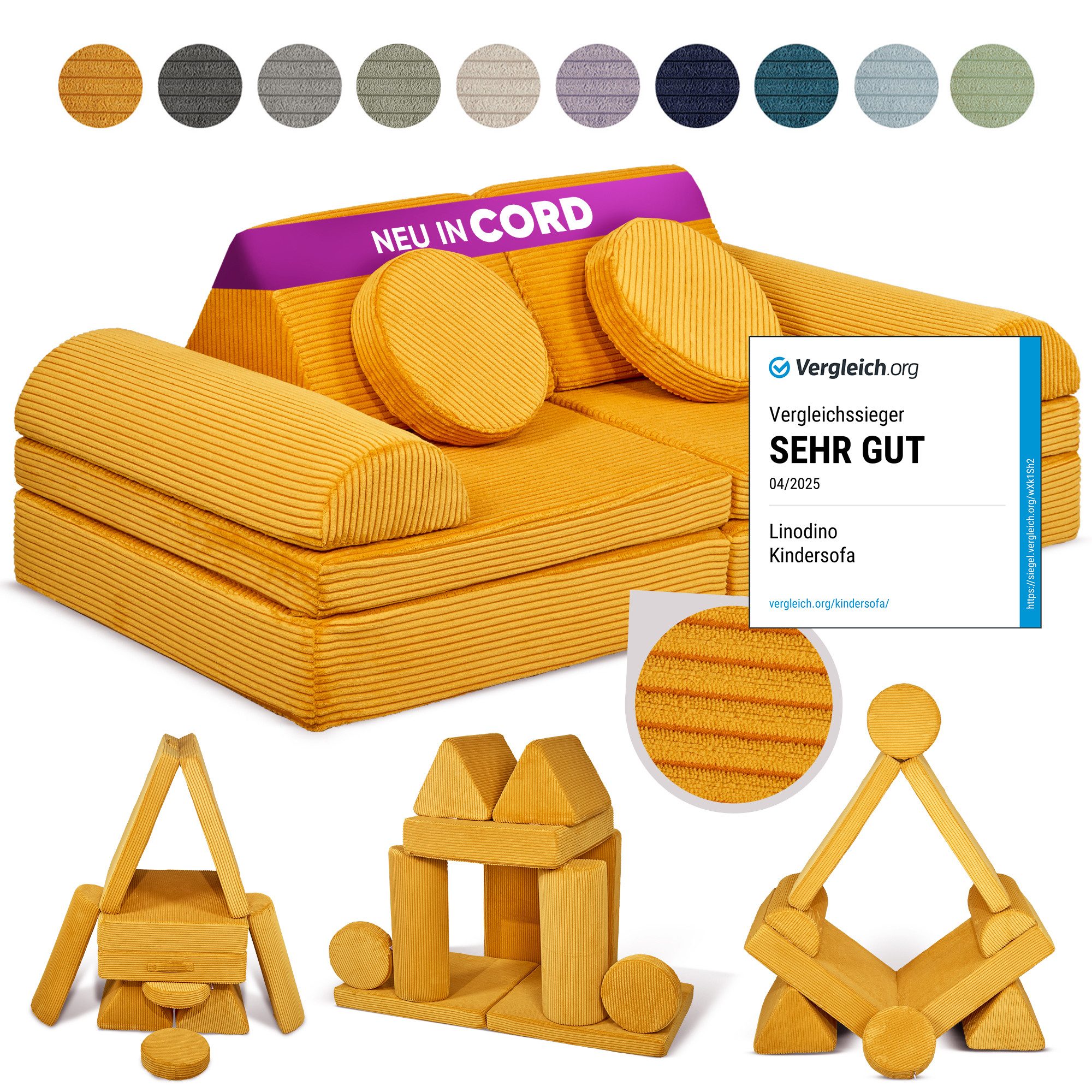Linodino Kindersofa Spielsofa I Schaumstoff Stapelsteine für Kinder I Kindercouch, 3 Jahre Garantie