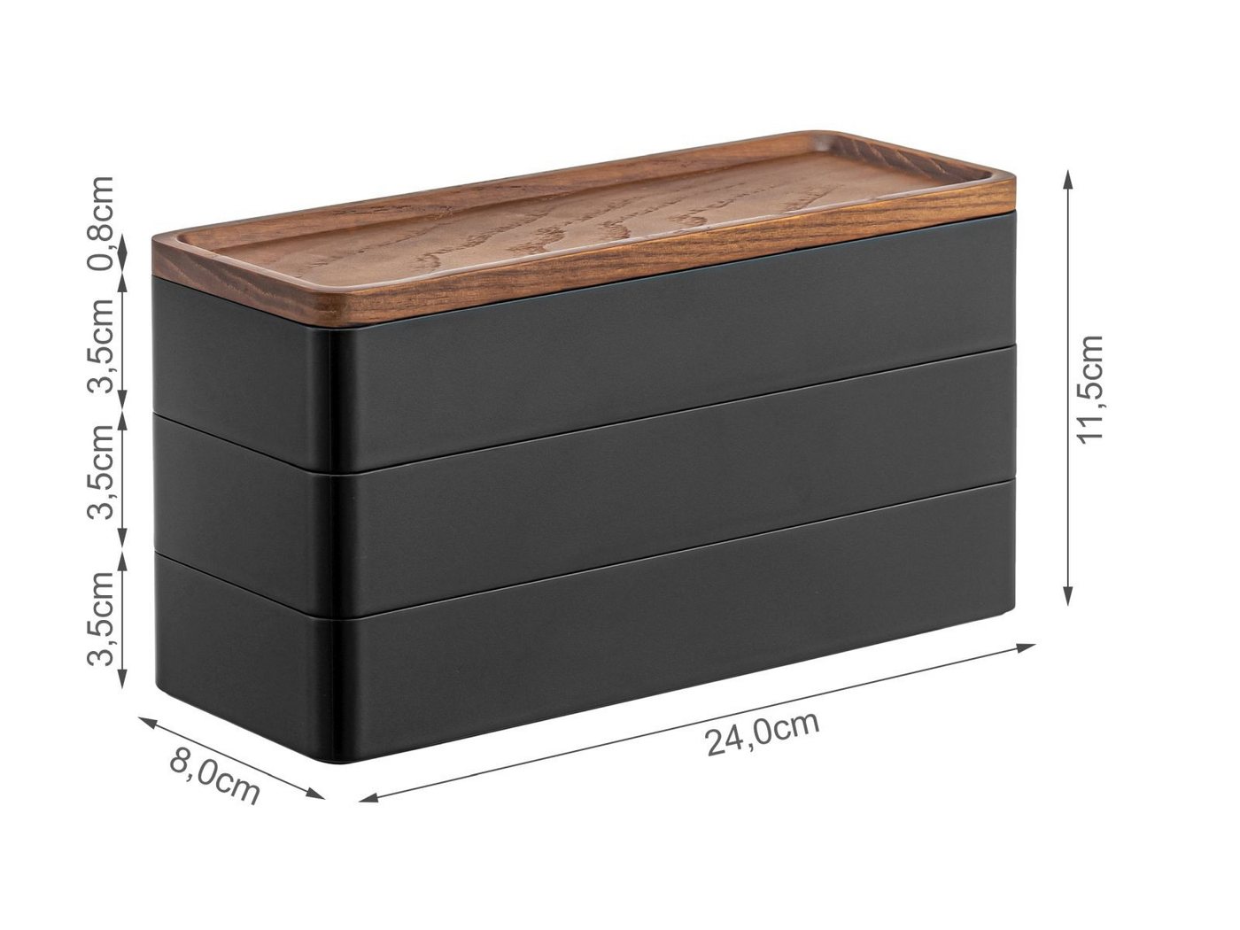 Thumbnail - Yamazaki Aufbewahrungsbox "Rin" Aufbewahrungsdose 3-tlg. mit Deckel aus Holz 24x11cm, rechteckig, Kunststoffkorpus in we...