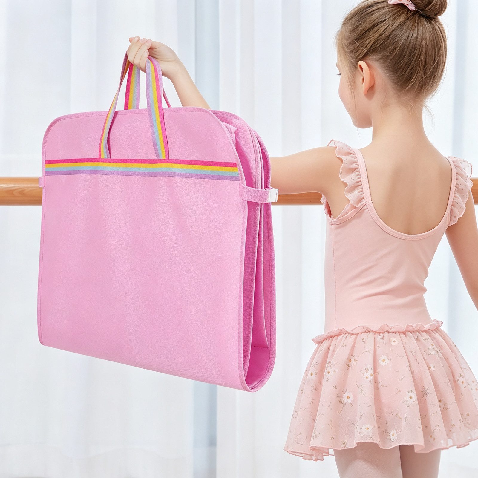 BOOD Kleidersack Rosa Tanz-Kleidersack mit mehreren Fächern für Kinderkleidung (Packung, 1 St., Kleidersack für Tanzbekleidung, Griffe im Regenbogen-Design) Zus – Bild 4 von 5