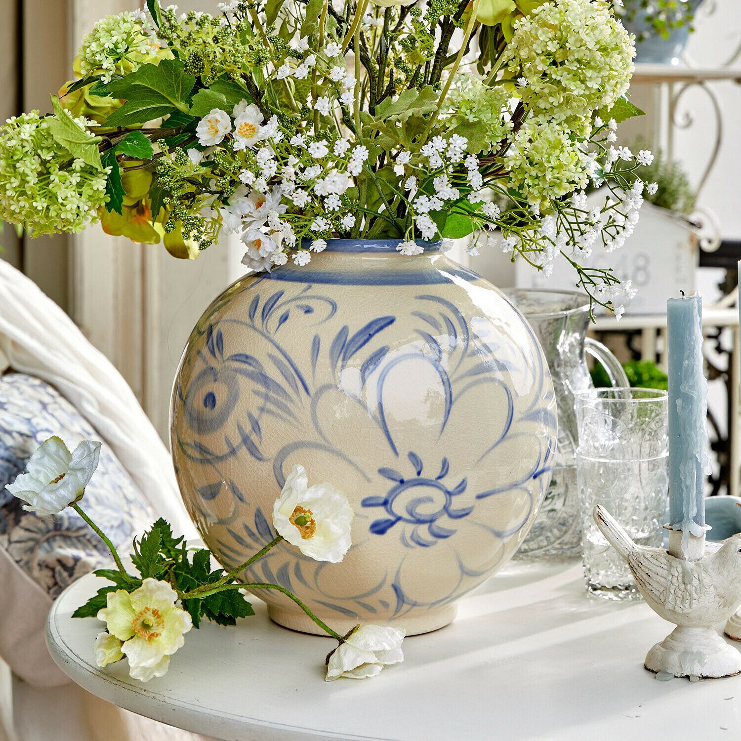 Mirabeau Tischvase Vase Oviren weiß/blau