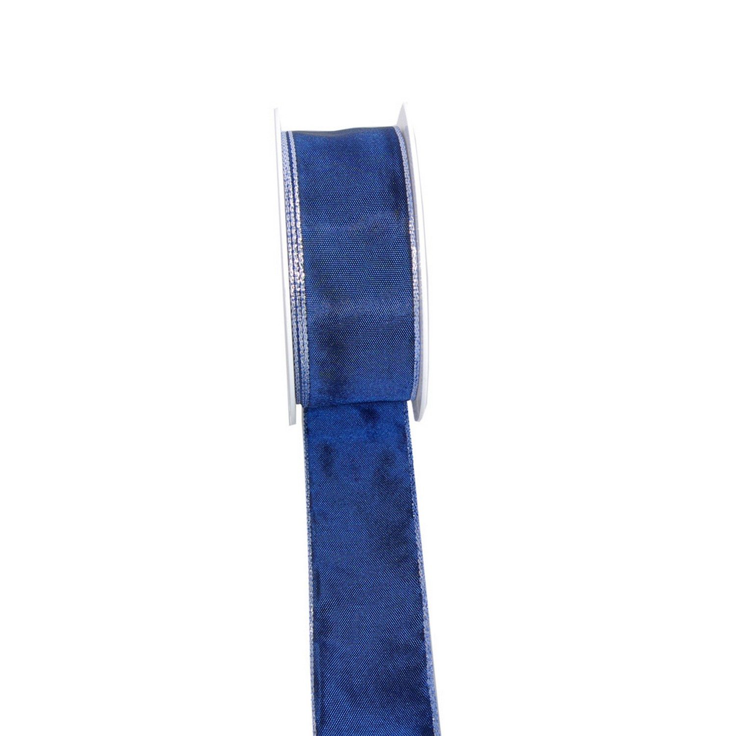 Deko AS Geschenkband Taftband m. Lurexkante - dunkelblau-silber - 40mm 25m -, mit Draht- und Lurexkante